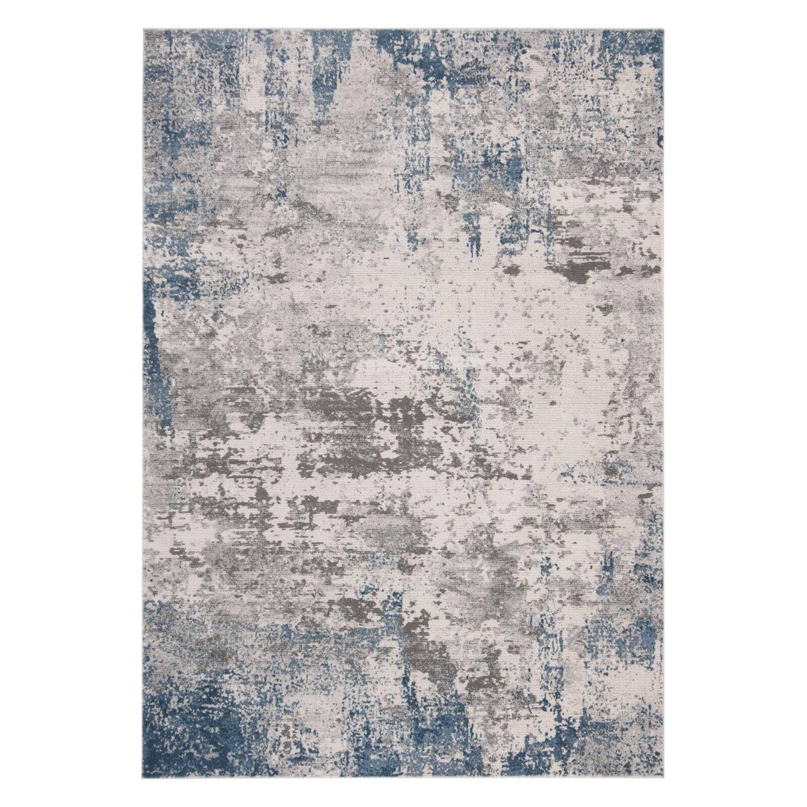 Blue and Gray Abstract Non-slip Synthetic Area Rug