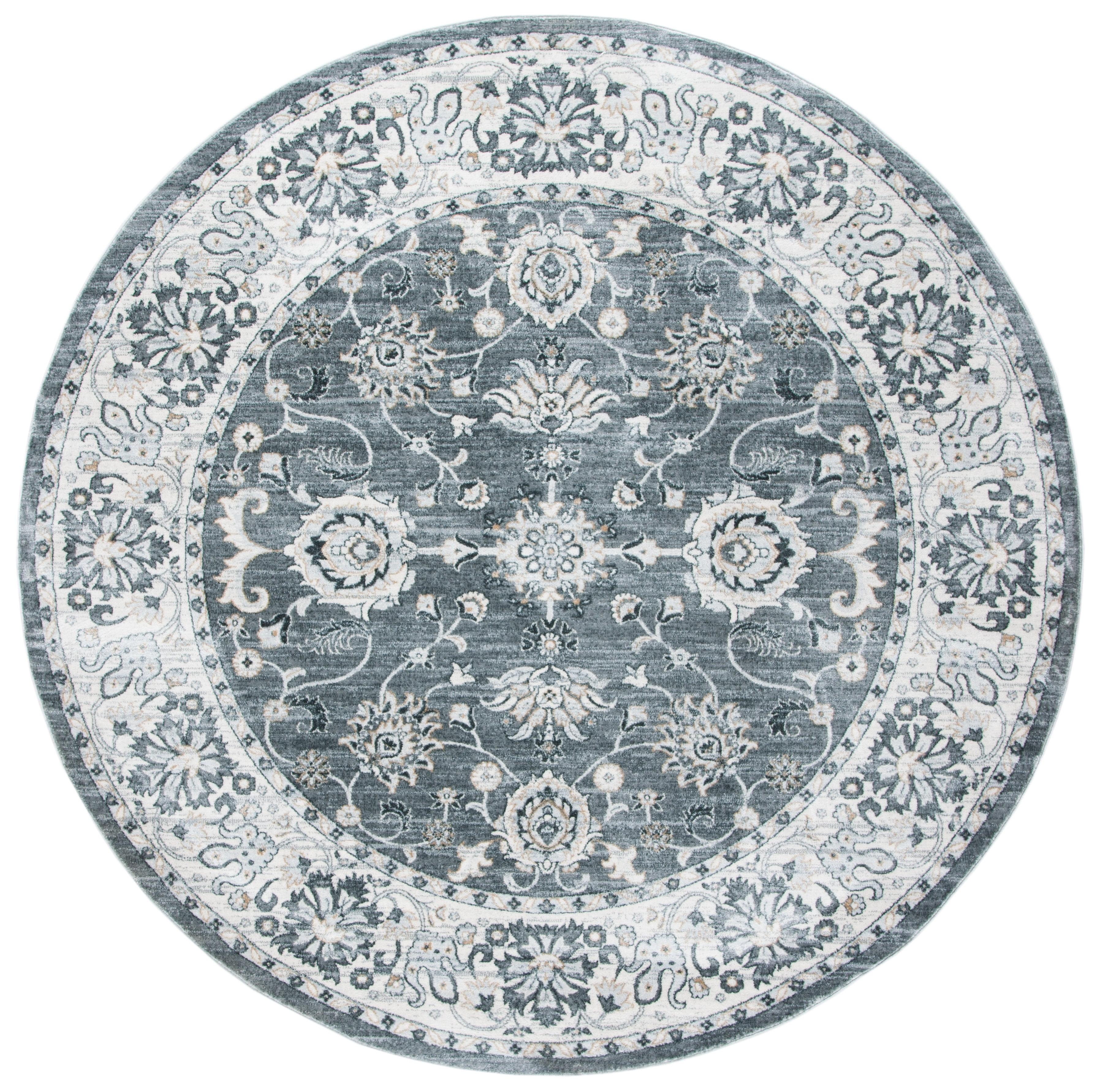 Isabella 8' Round Grey and Cream Synthetic Oriental Rug