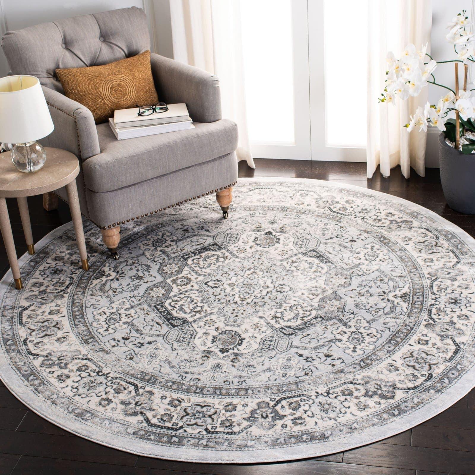 Isabella ISA916 Power Loomed Area Rug - Grey/Cream - 6'7" Round - Safavieh