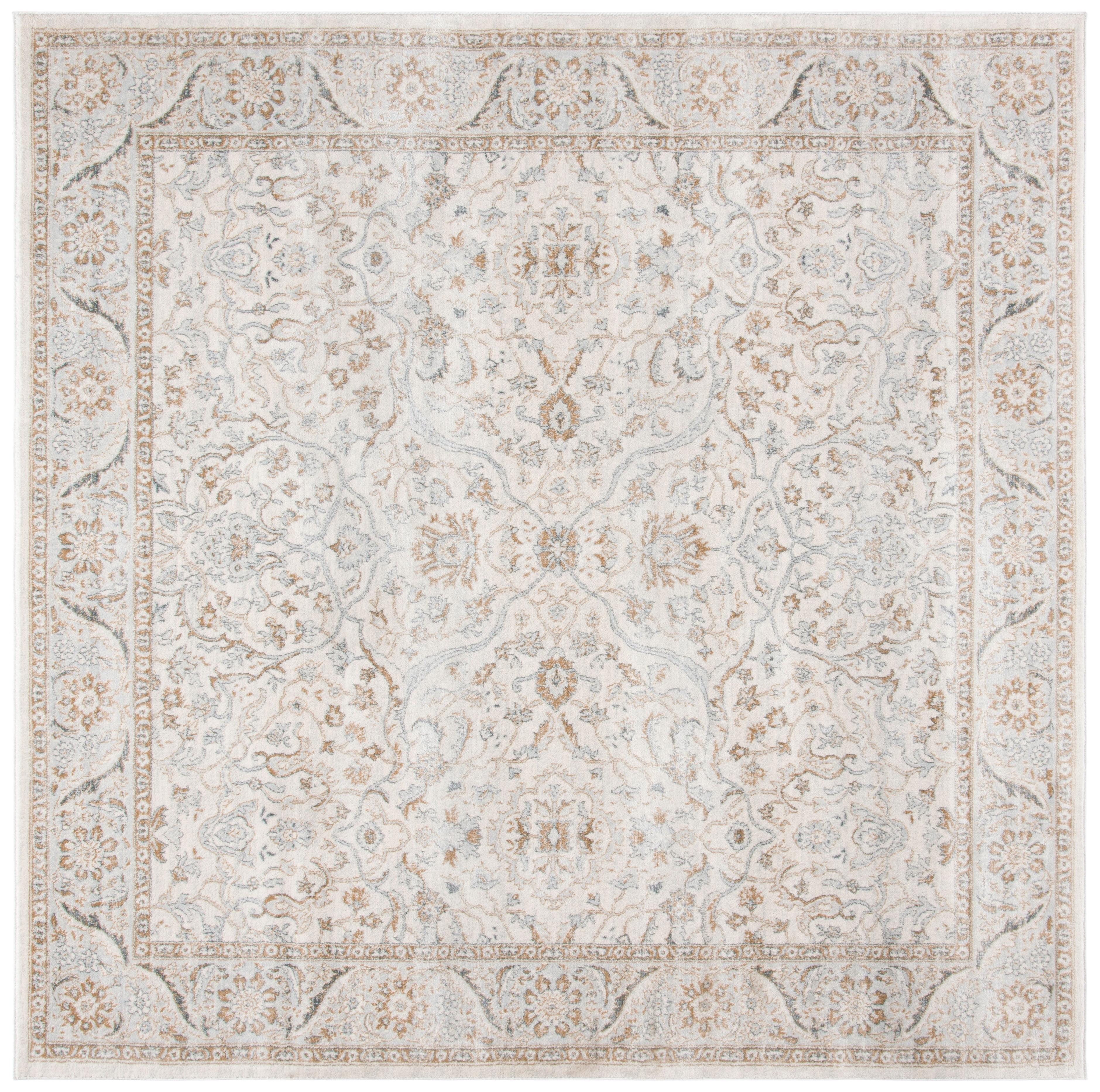 Isabella Cream Beige Hand-Knotted Square Synthetic Rug 4'x4'