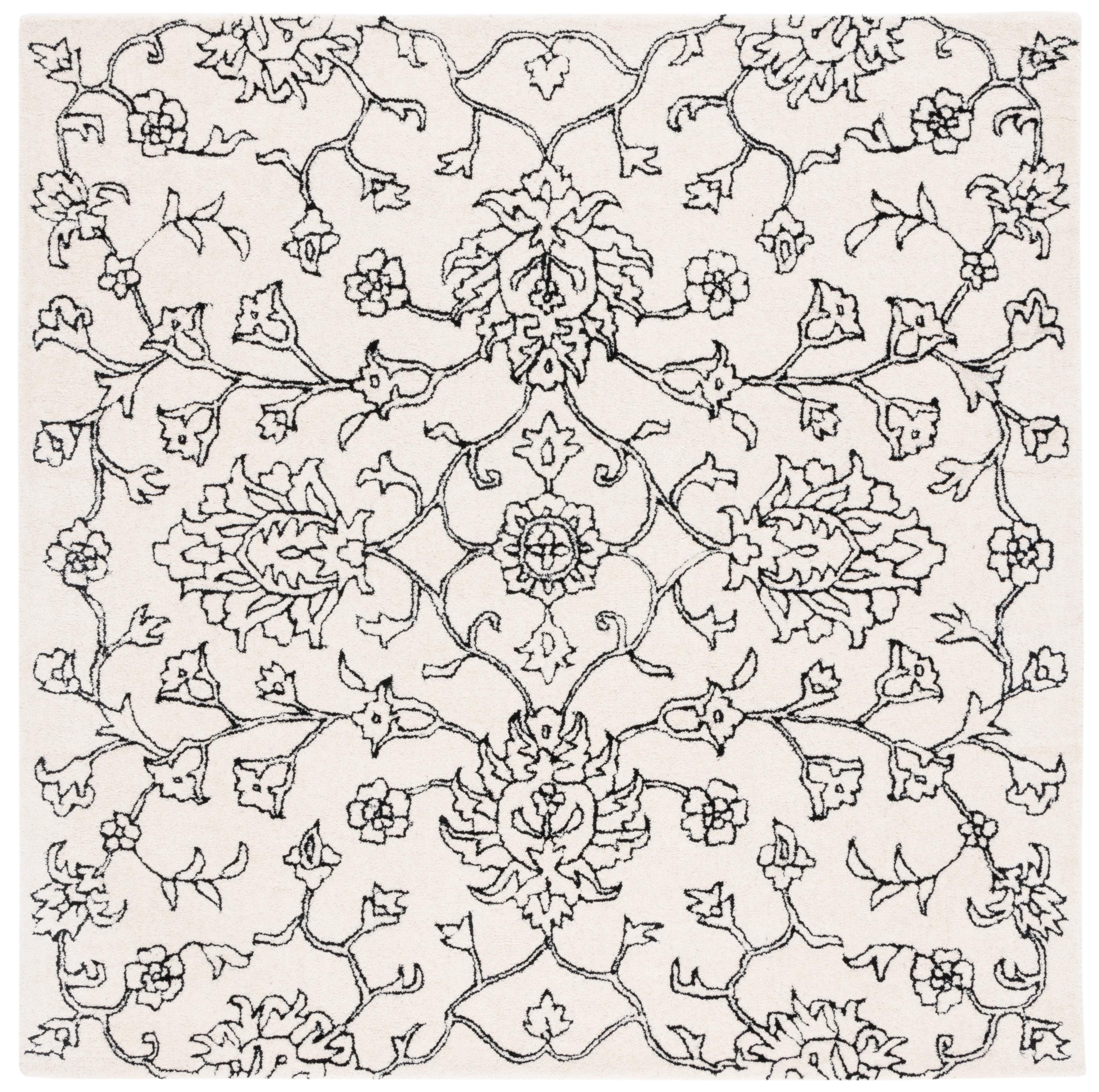 SAFAVIEH Jardin Blair Floral Area Rug, Ivory/Black, 6' x 6' Square