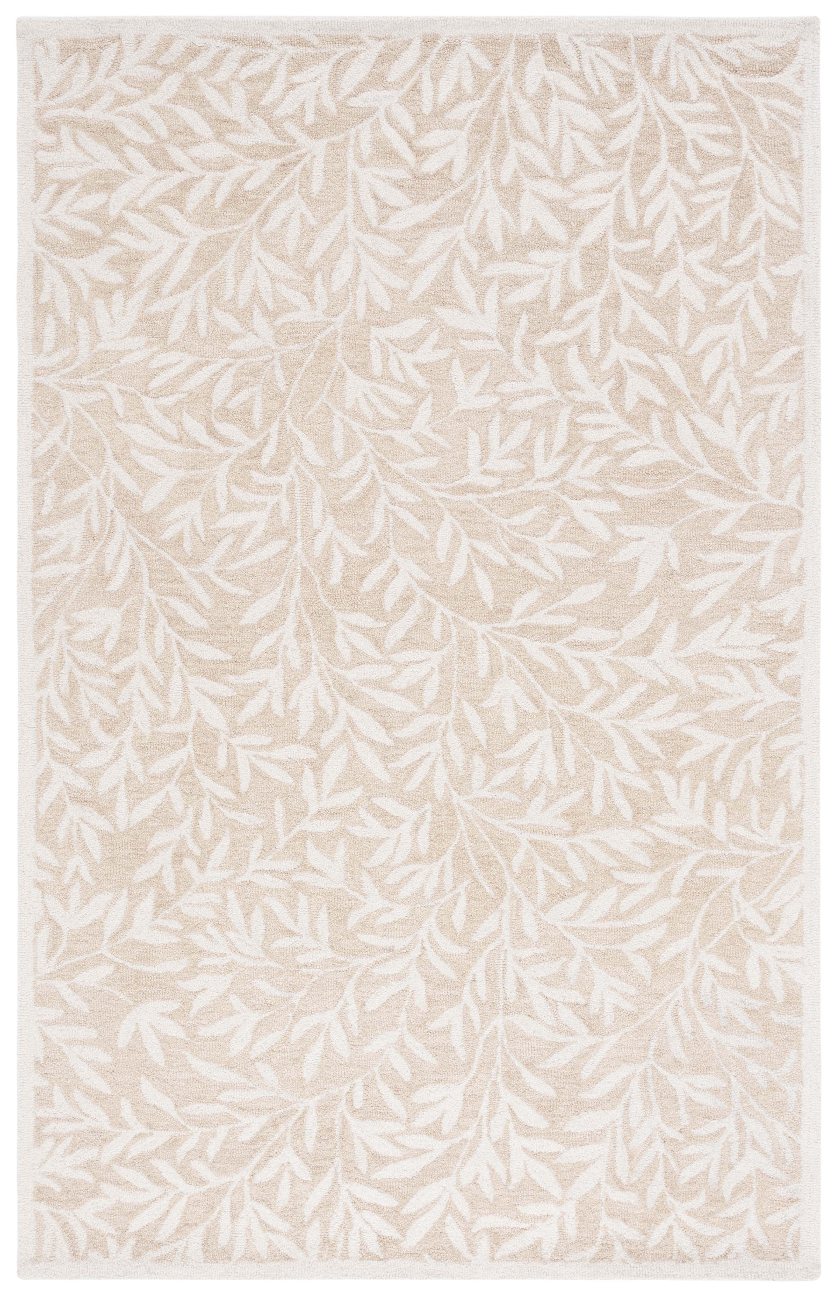 Beige and Ivory Floral Hand-Tufted Wool Area Rug, 3' x 5'