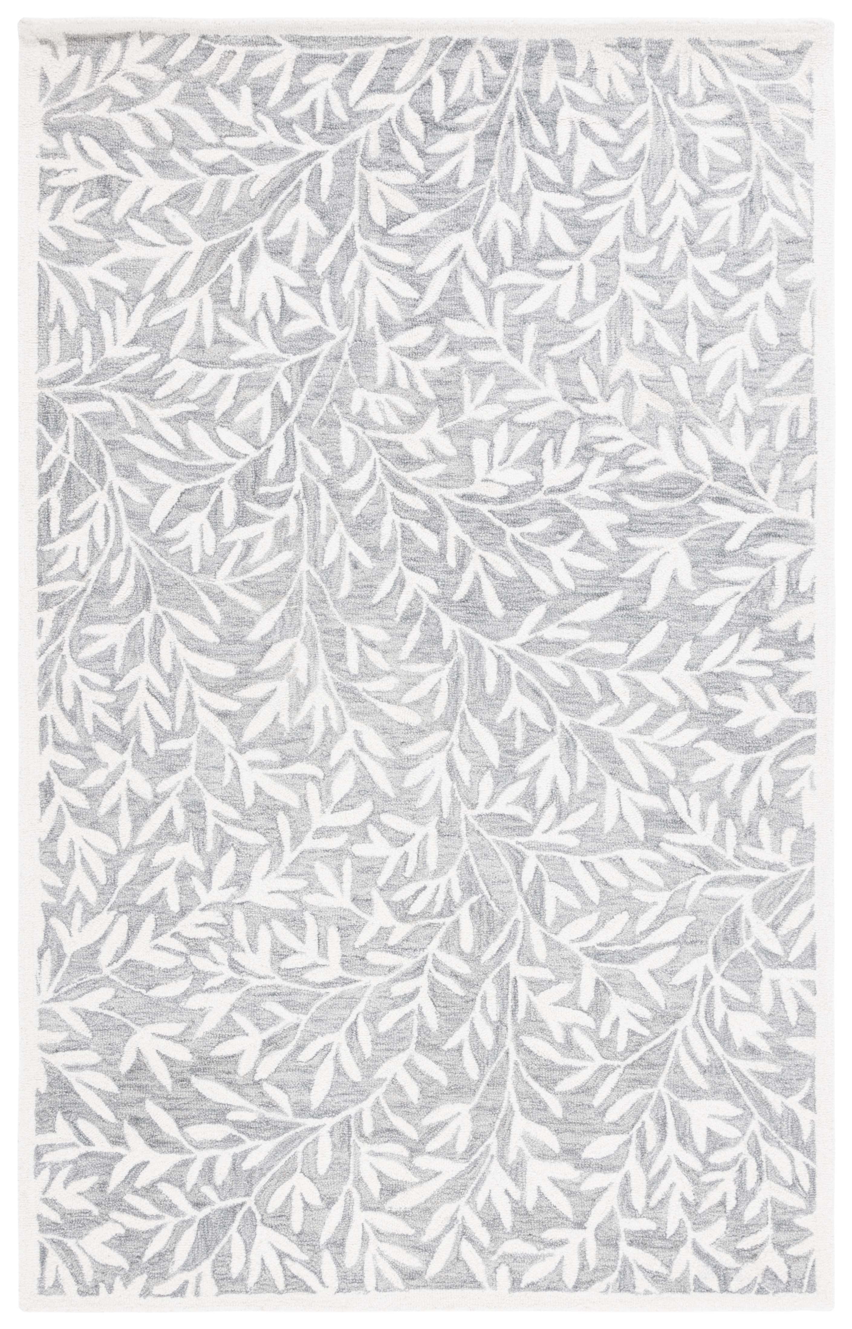 Gray and Ivory Hand-Tufted Wool Floral Area Rug, 3' x 5'