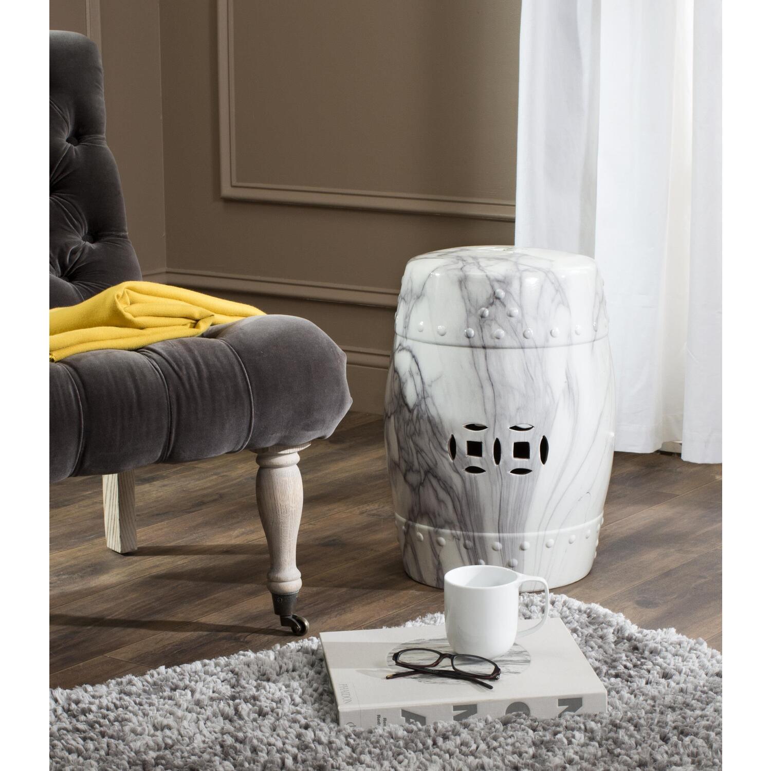 Jade Swirl Ceramic Garden Stool - White -  Safavieh.