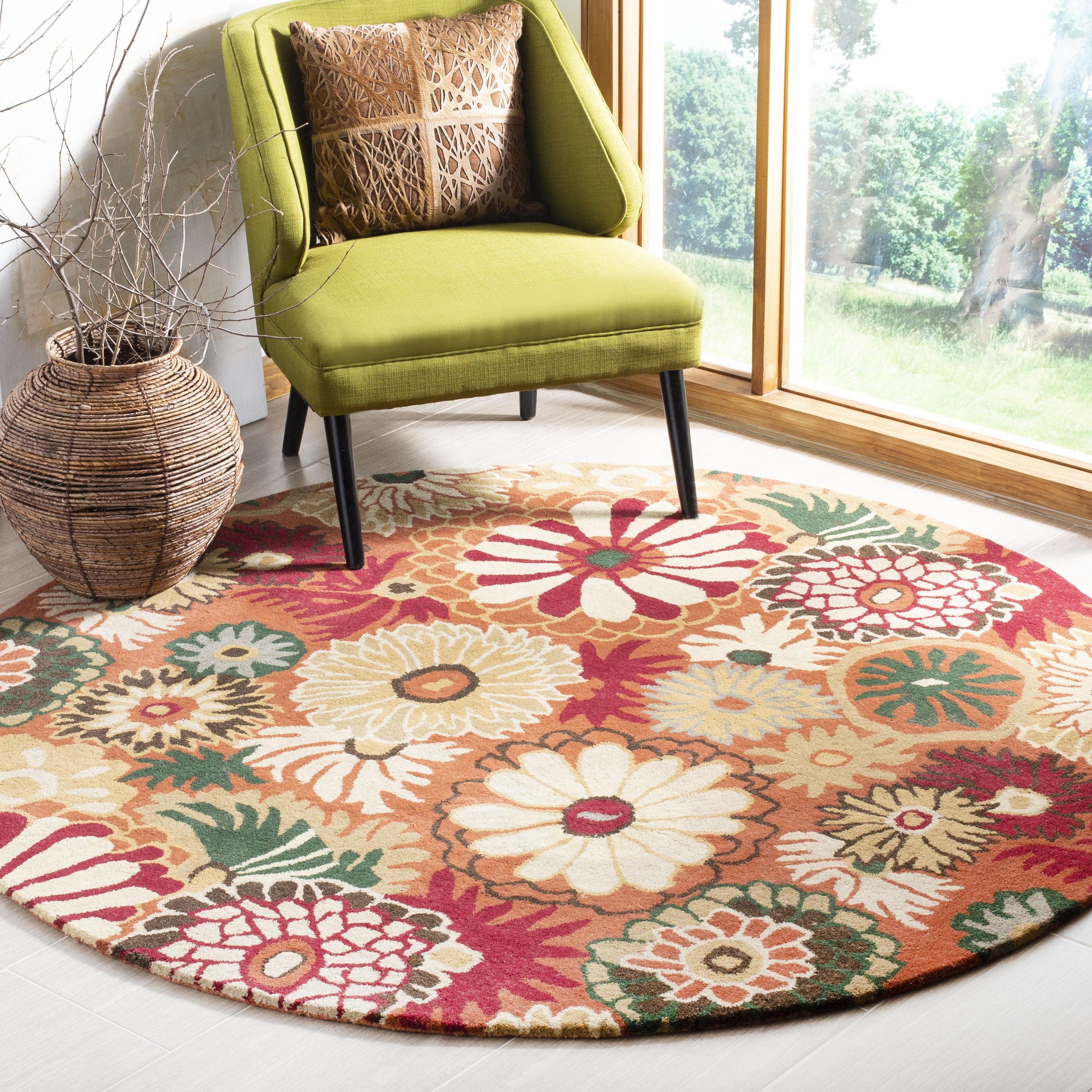 Ivory Floral Handmade Tufted Wool Round Area Rug, 6' x 6'