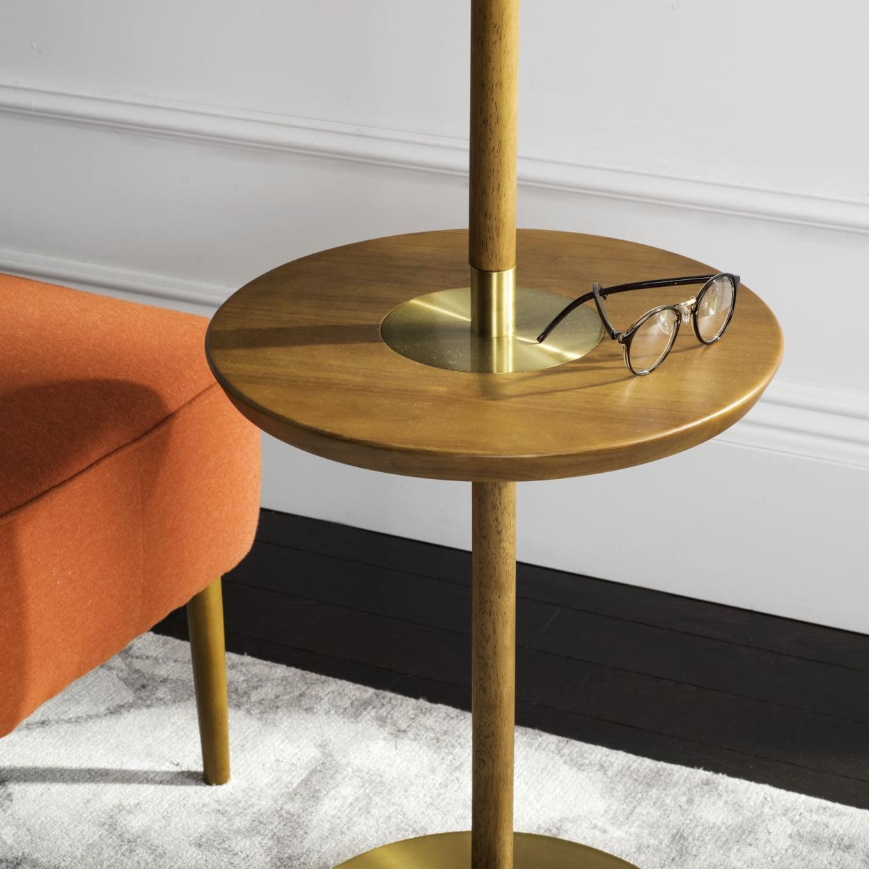 Brown and Brass Mid-Century Modern Floor Lamp with Table