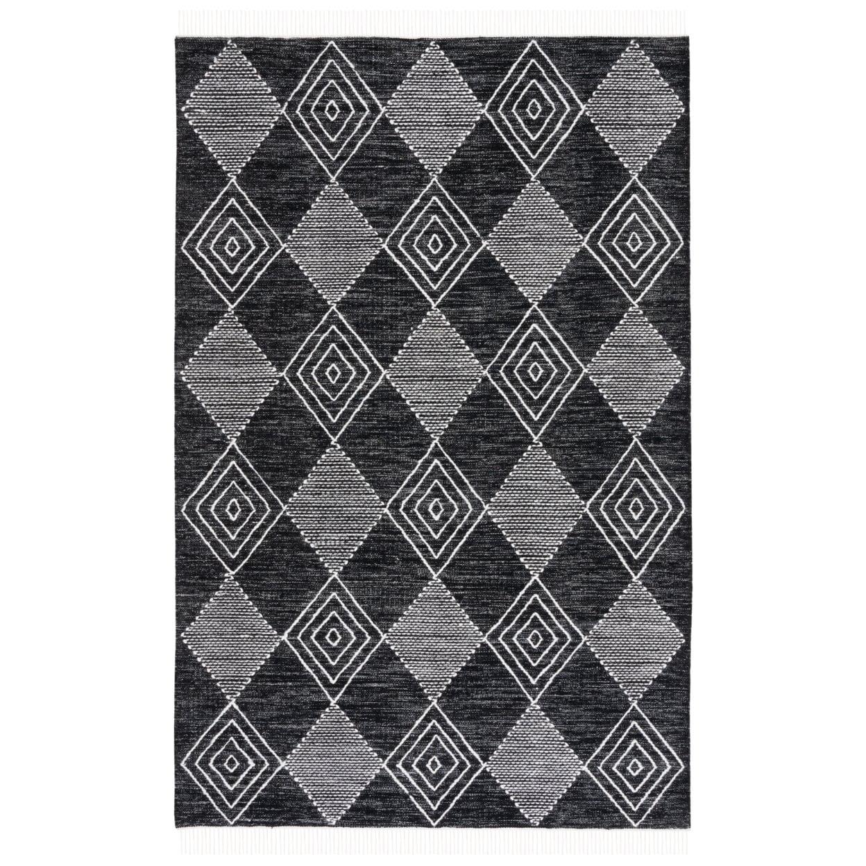 Black and Ivory Diamond Kilim Flat Weave Wool Rug