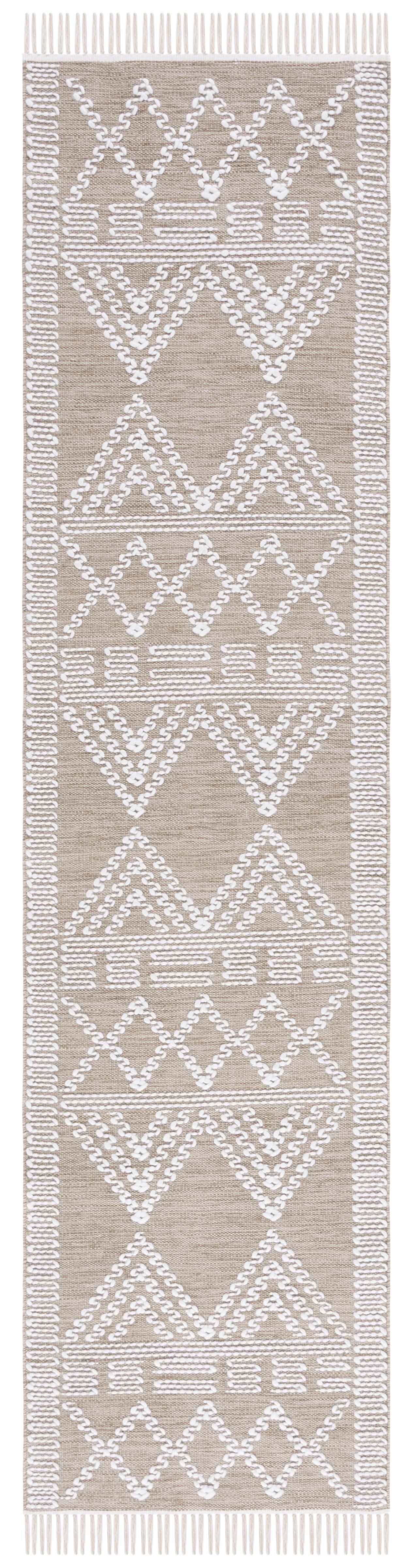 Ivory and Beige Tribal Flat Woven Wool Runner Rug