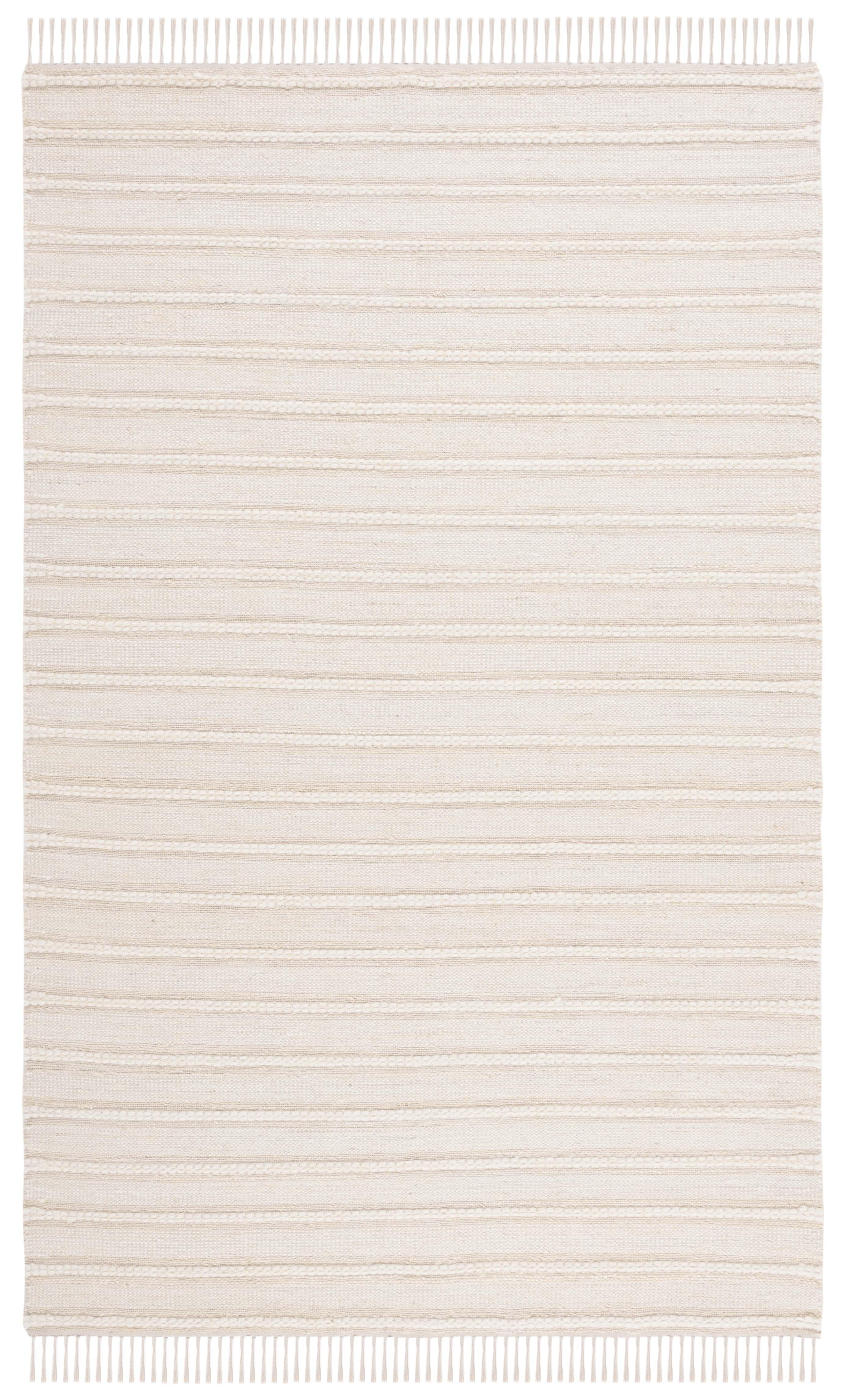 Ivory and Natural Stripe 4' x 6' Wool Cotton Handmade Rug