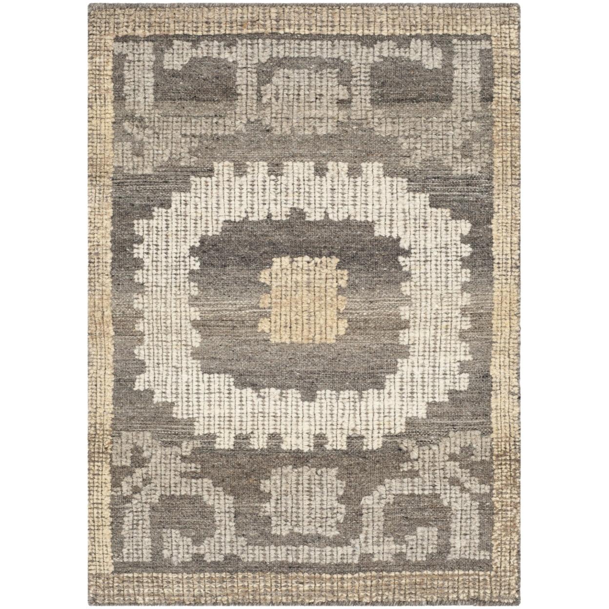 Kenya Ivory and Brown Hand-Knotted Wool Area Rug 5' x 8'