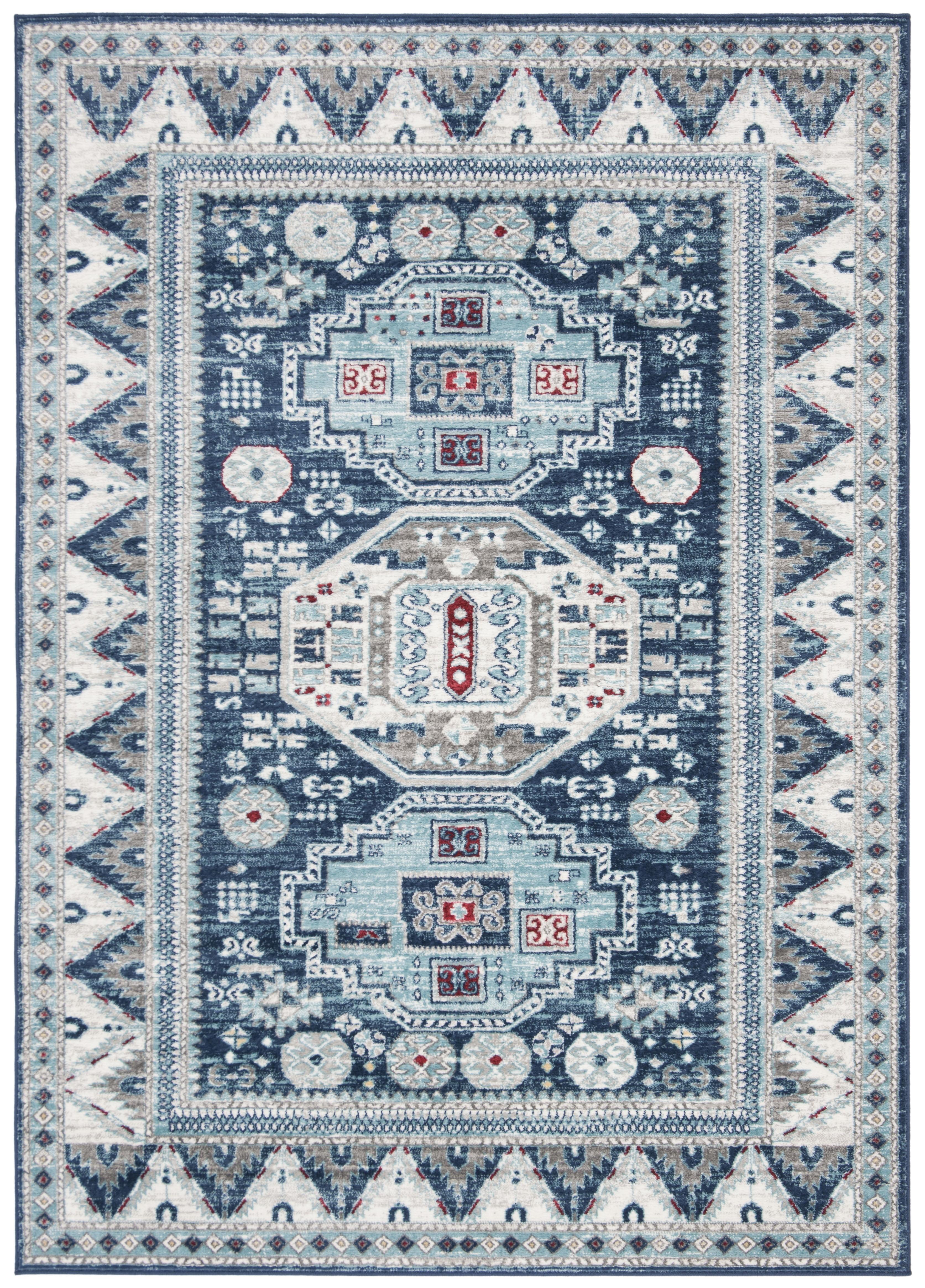 Kazak 100 KZK118 Machine Made Indoor Area Rug - Blue/Creme - 5'3"x7'6" - Safavieh