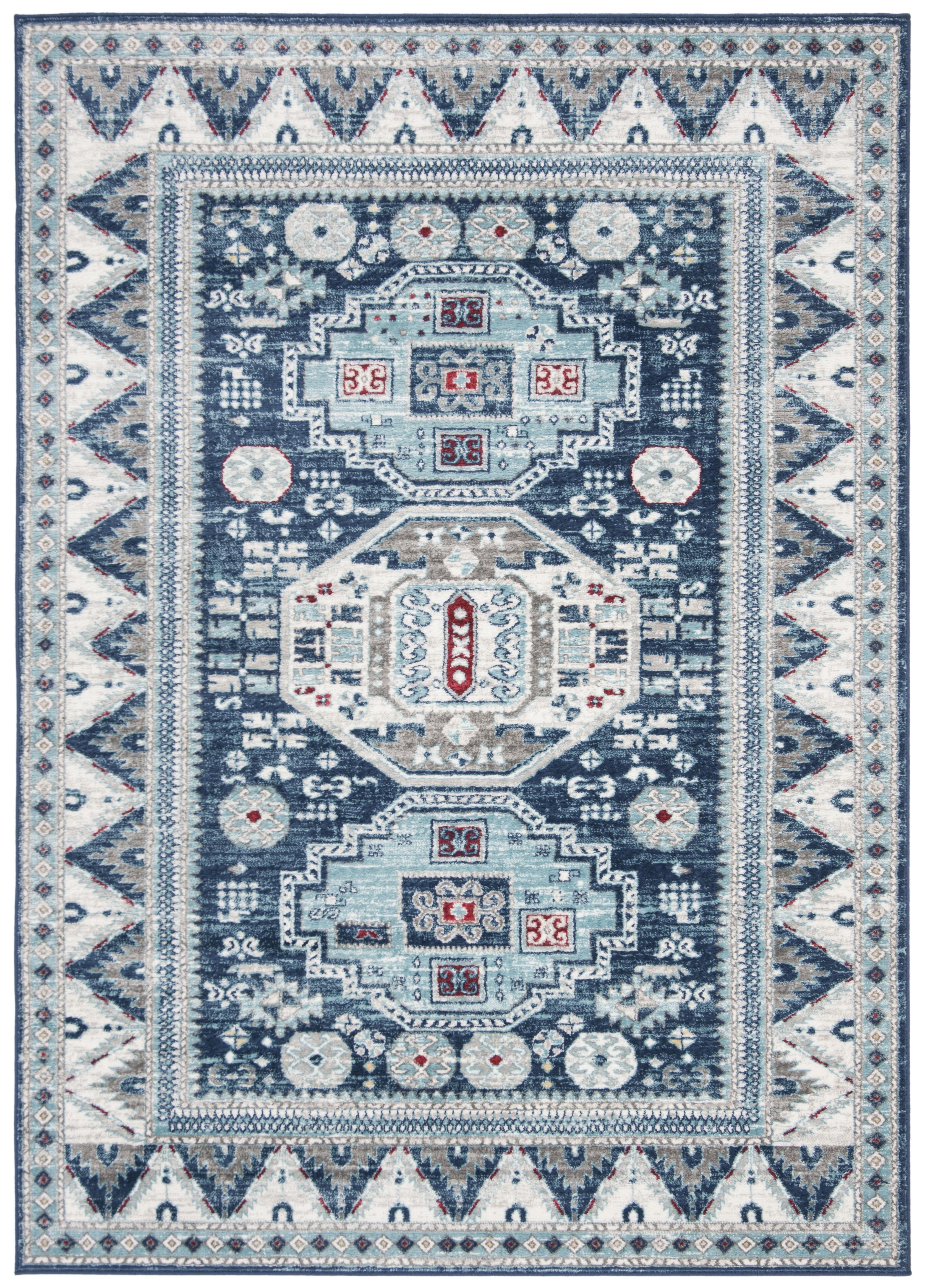 Blue and Cream Rectangular Synthetic Traditional Rug