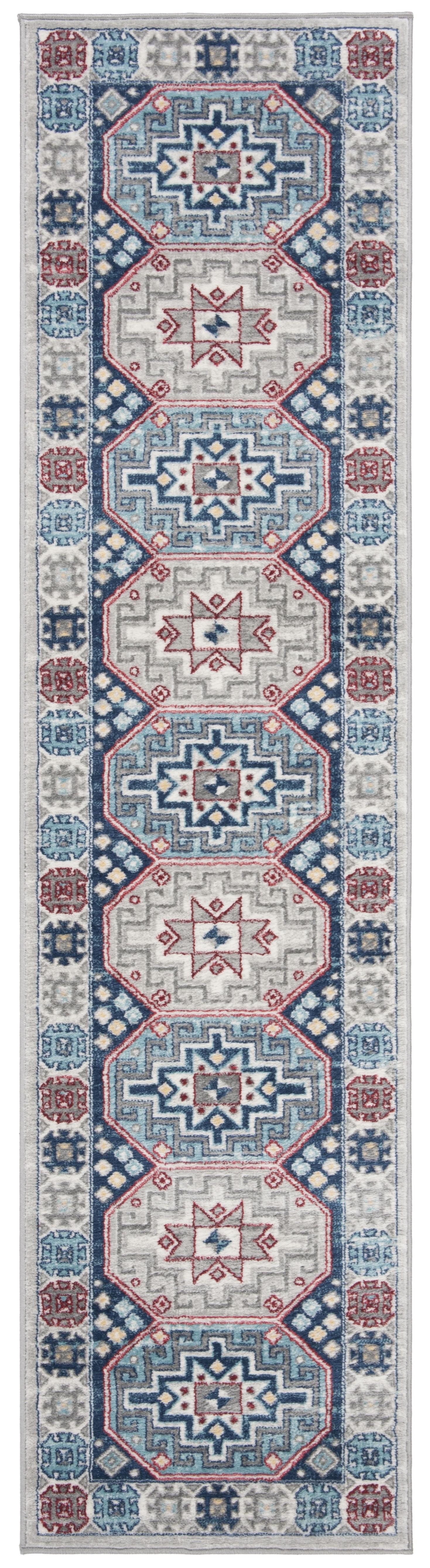 Palatial Ambiance Blue Synthetic 2' x 8' Runner Rug