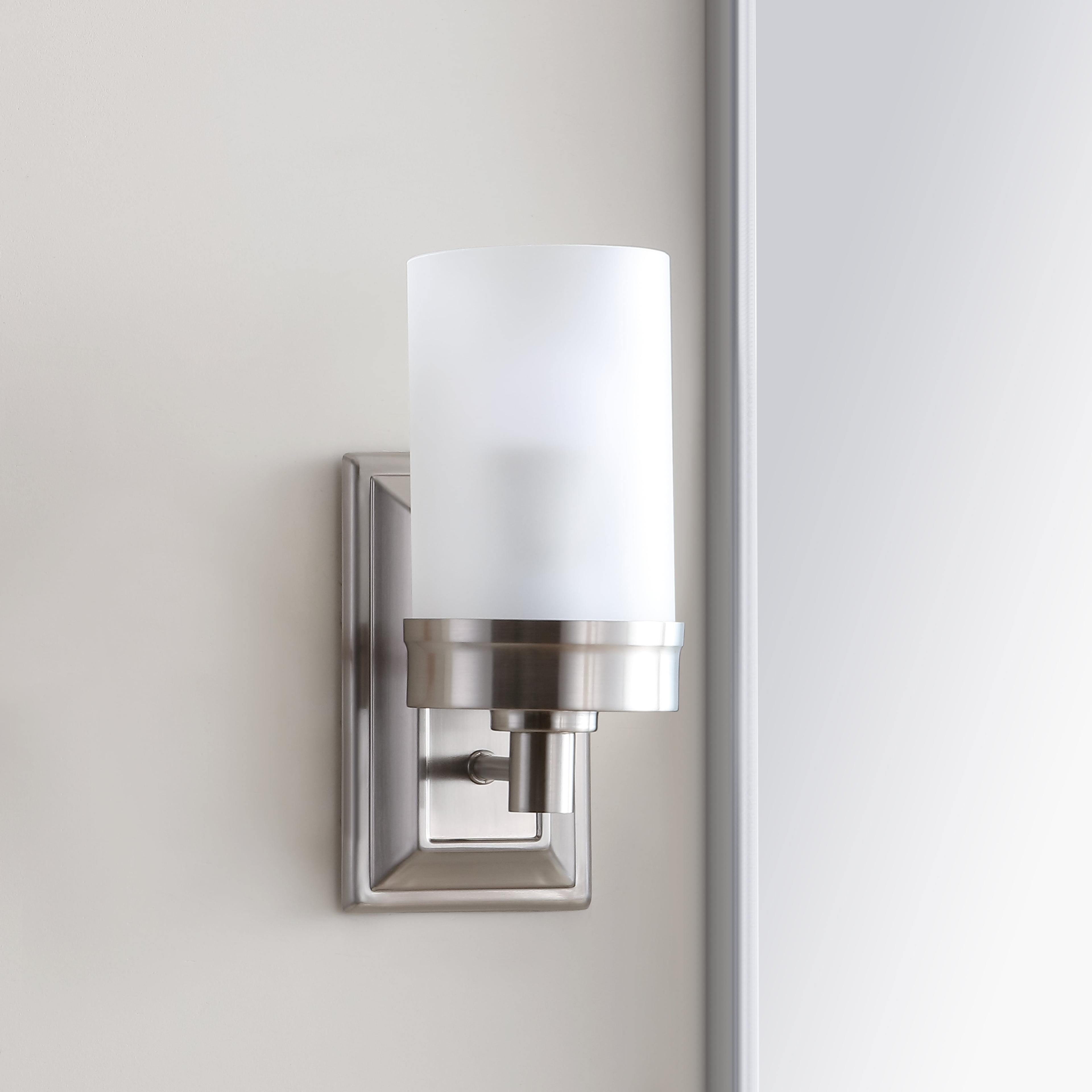 Kelvin Nickel 9.5" Modern Bathroom Sconce with Glass Shade