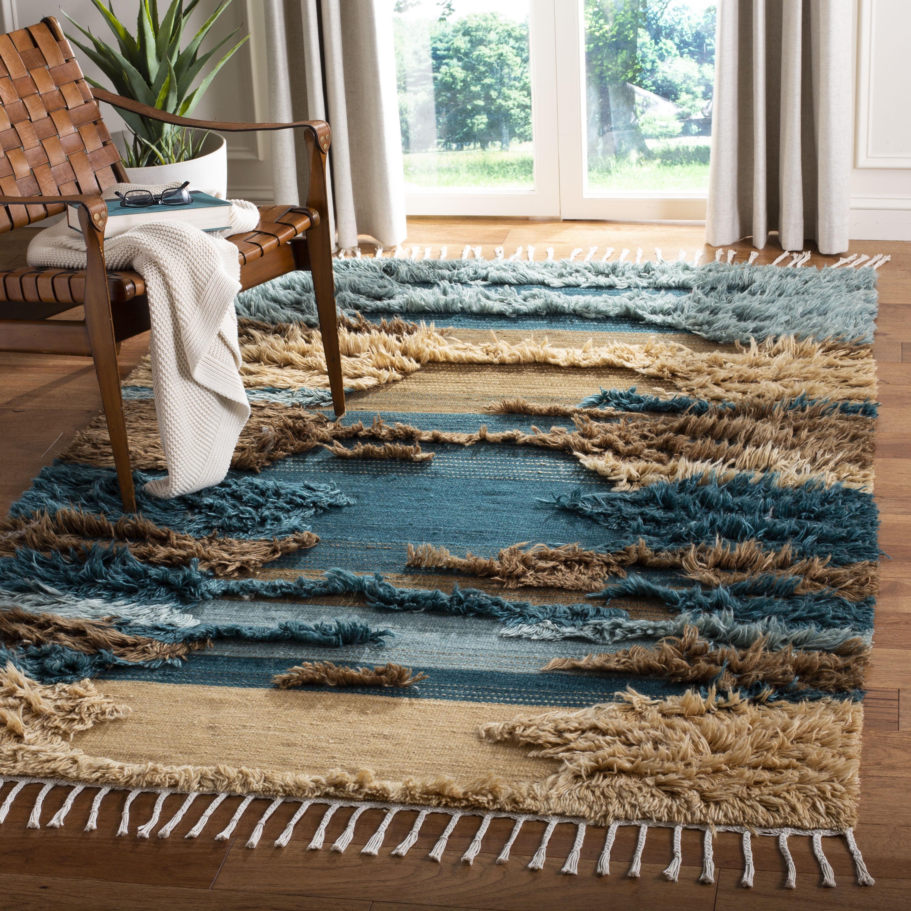 Kenya Blue and Beige Hand-Knotted Wool 6' x 9' Area Rug