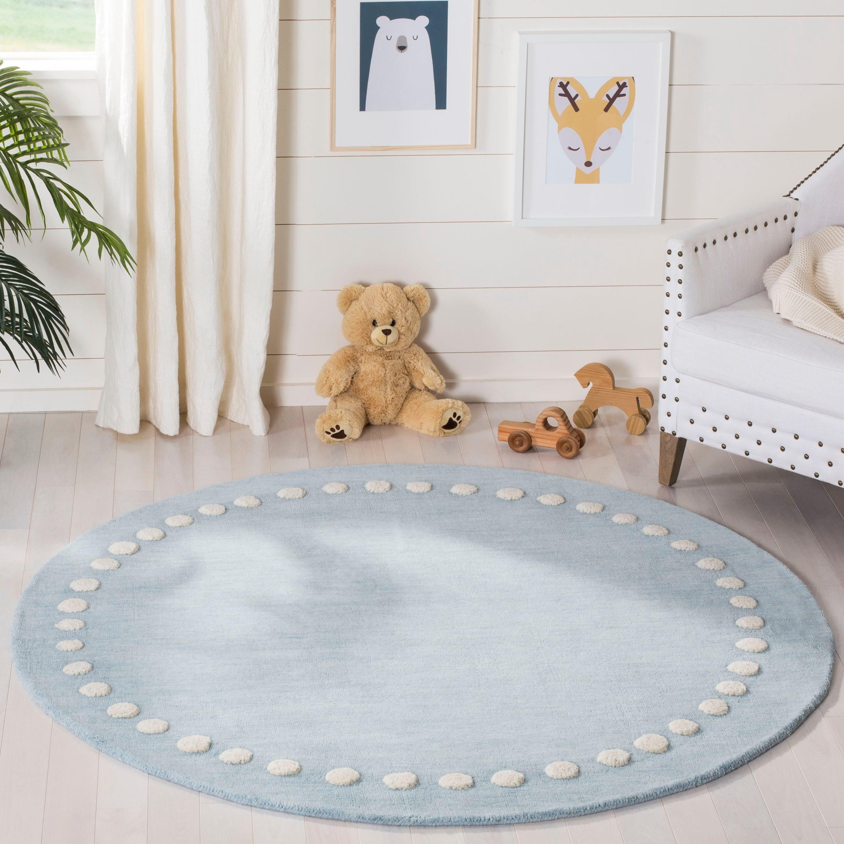 Safavieh Kids SFK802 Hand Loomed Indoor Area Rug - Blue/Ivory - 5' Round - Safavieh