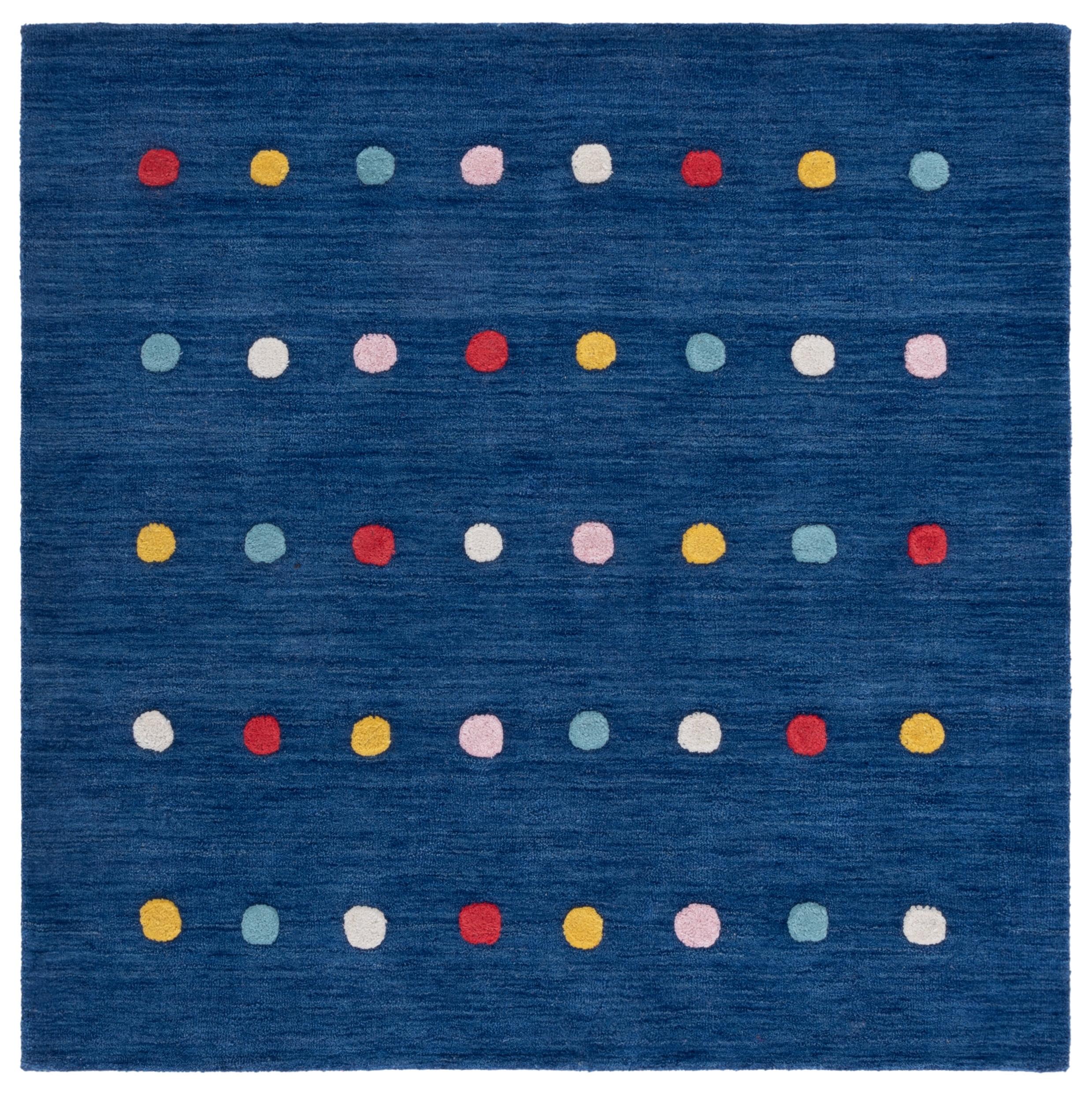 SAFAVIEH Kids Colorful Polka Dots Area Rug, Navy, 3' x 3' Square