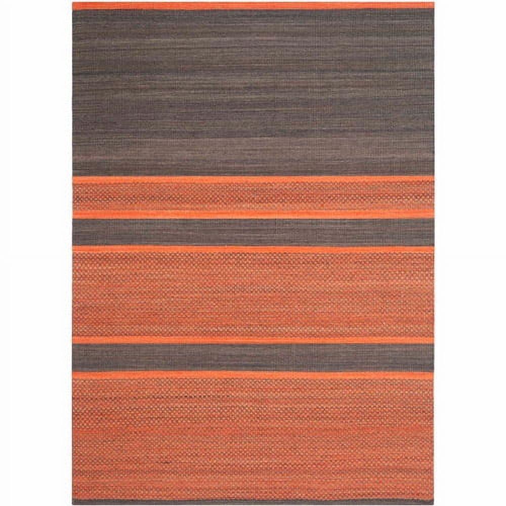 Dark Gray and Orange Handmade Wool Striped Area Rug