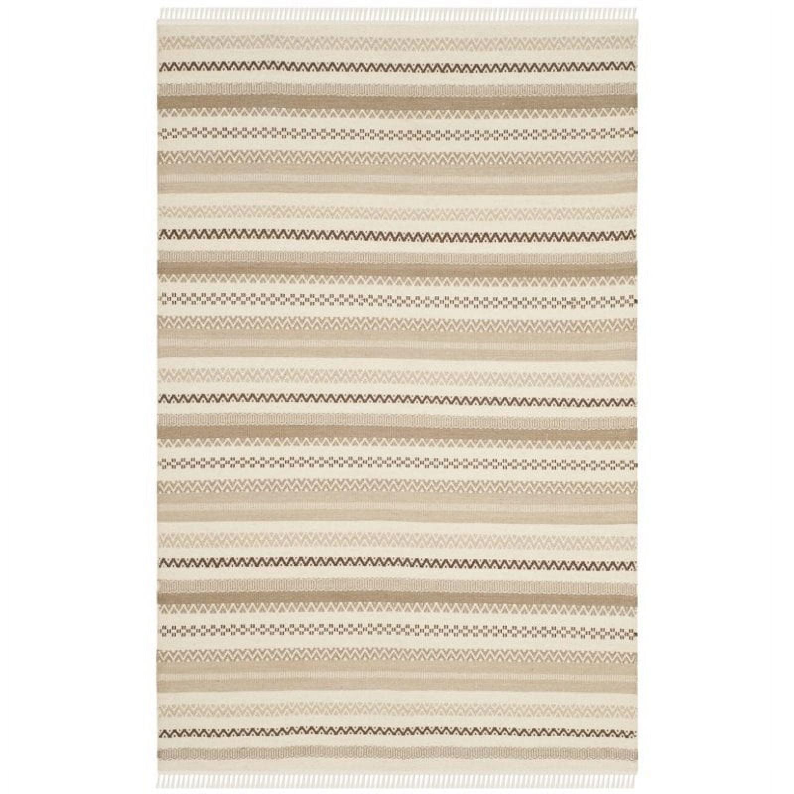 Beige and Brown Flat Woven Wool Cotton Area Rug 4' x 6'