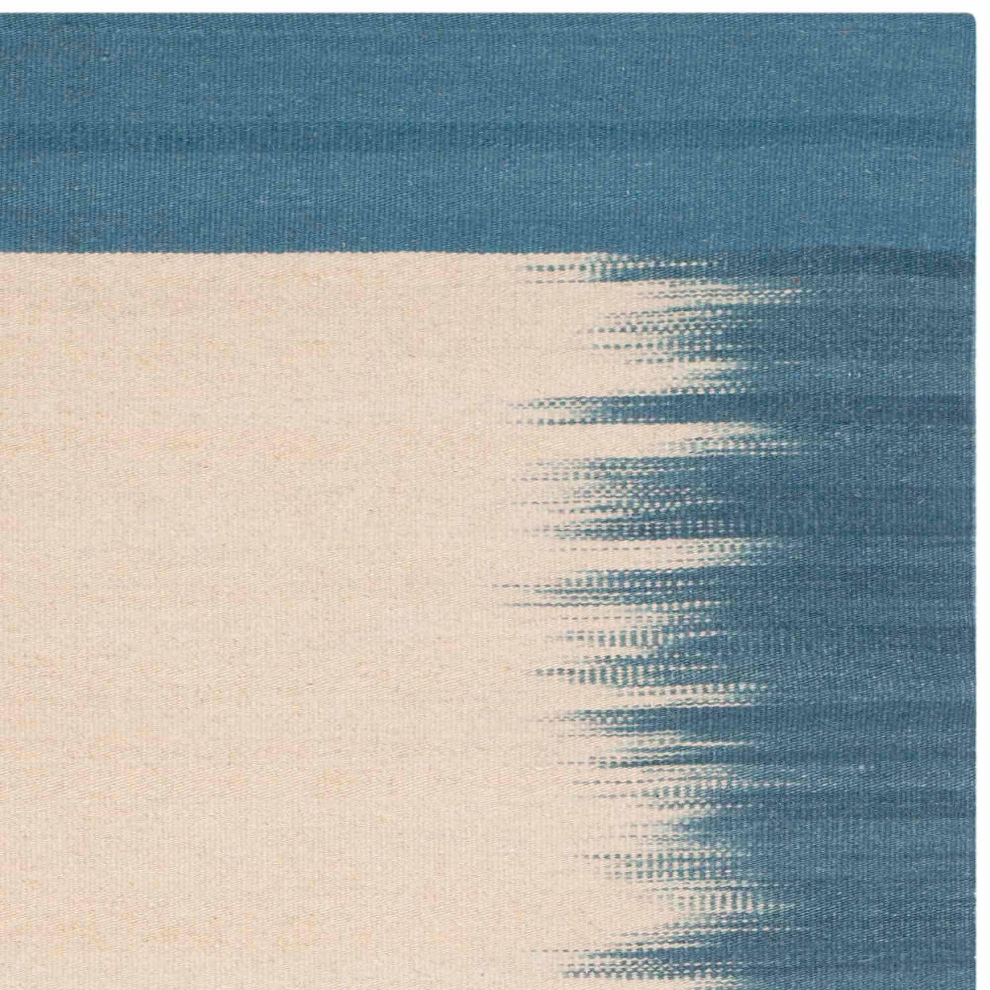 Light Blue and Beige Wool Flat Woven Reversible Rug, 4' x 6'