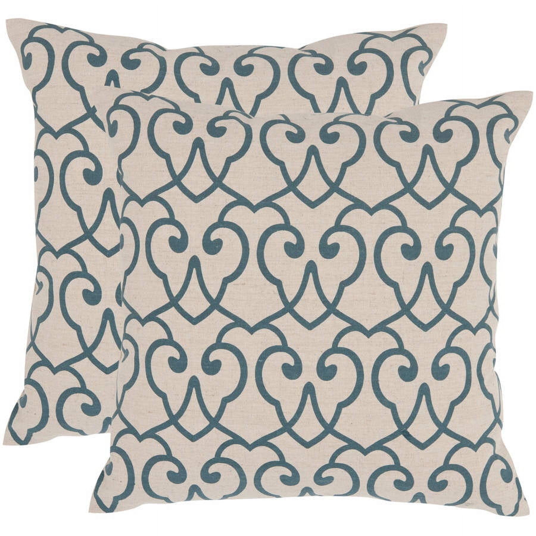 Kyle Blue and Beige Embroidered Linen Throw Pillow Set