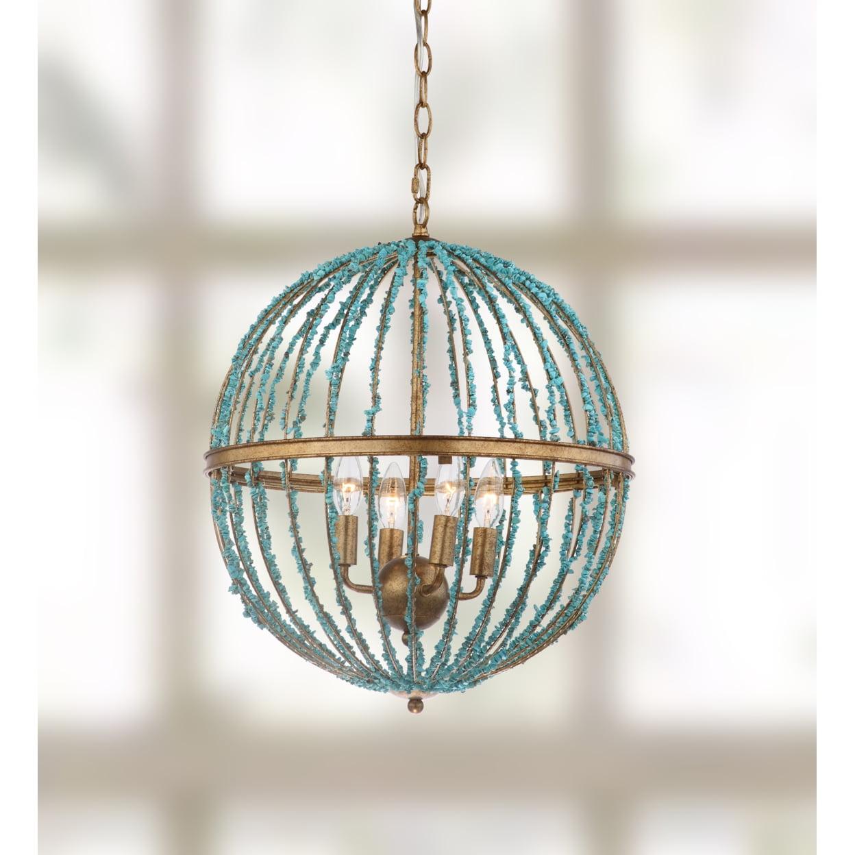 Contemporary Blue and Gold Round Cage Chandelier