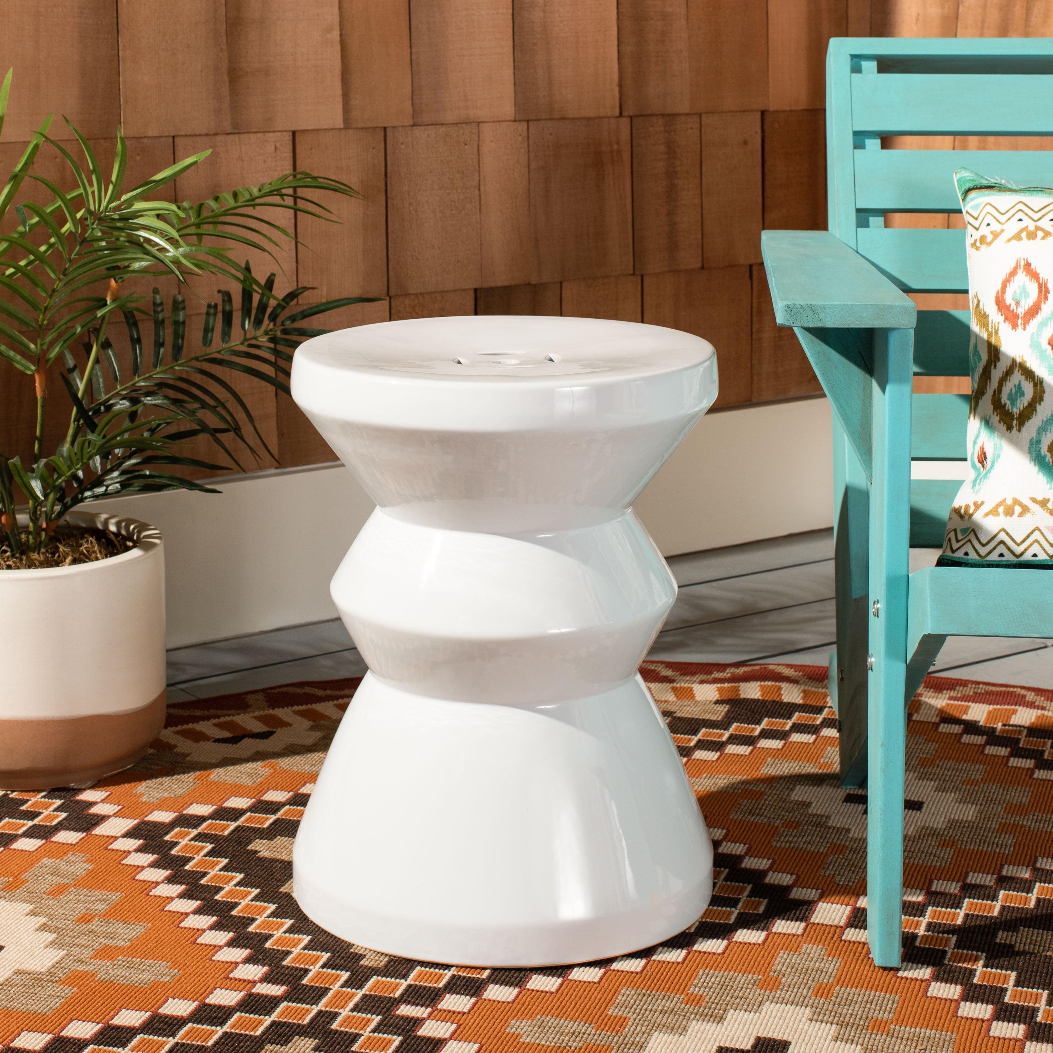 Safavieh Larsa Coin Indoor/Outdoor Ceramic Garden Stool, White