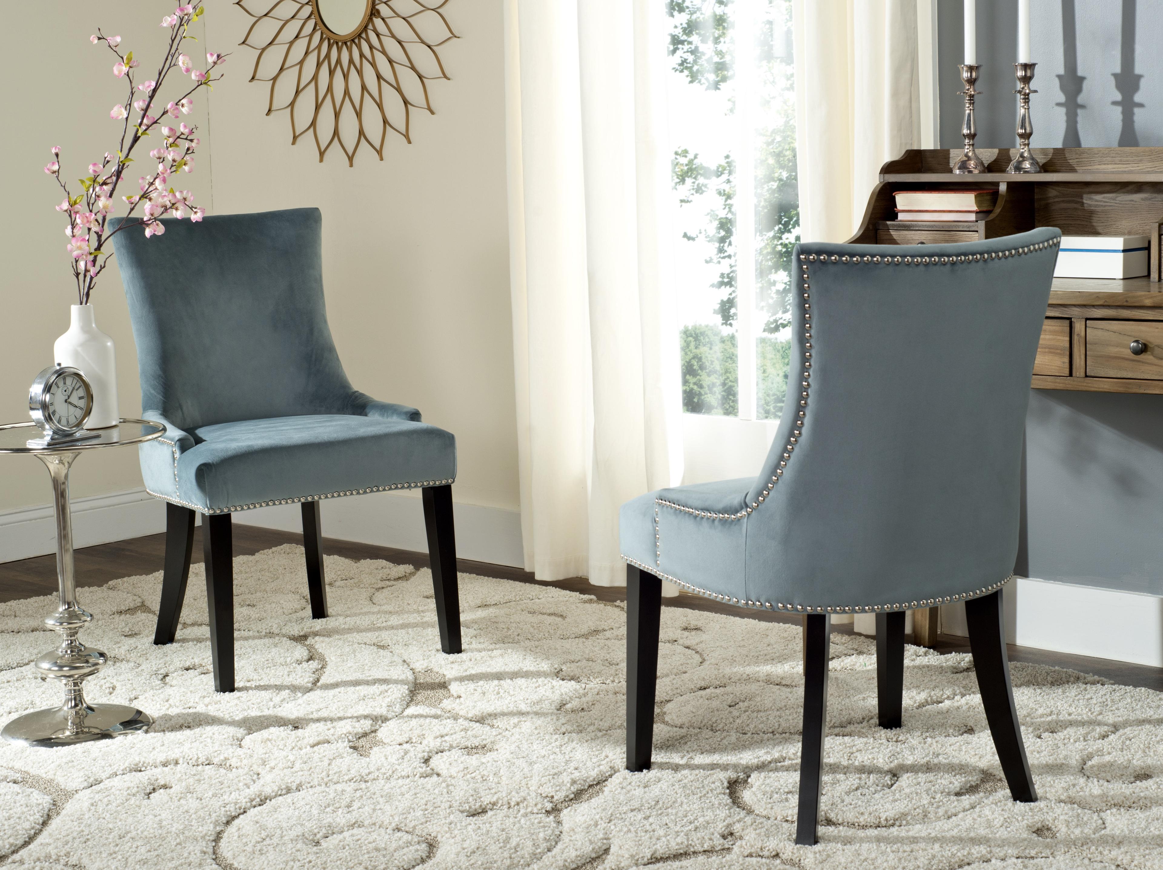 Lester 19"H Dining Chair (Set of 2) with Silver Nail Heads - Blue - Safavieh