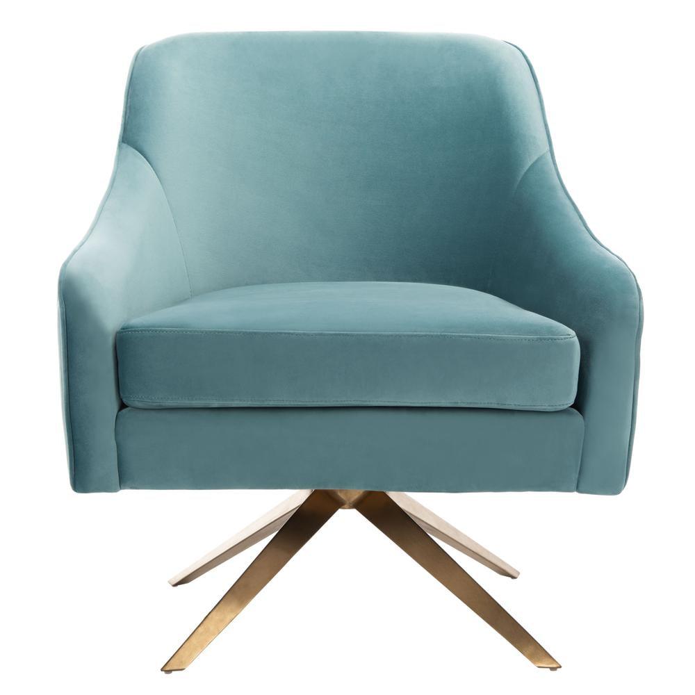 Seafoam Velvet Swivel Arm Chair with Metal Base