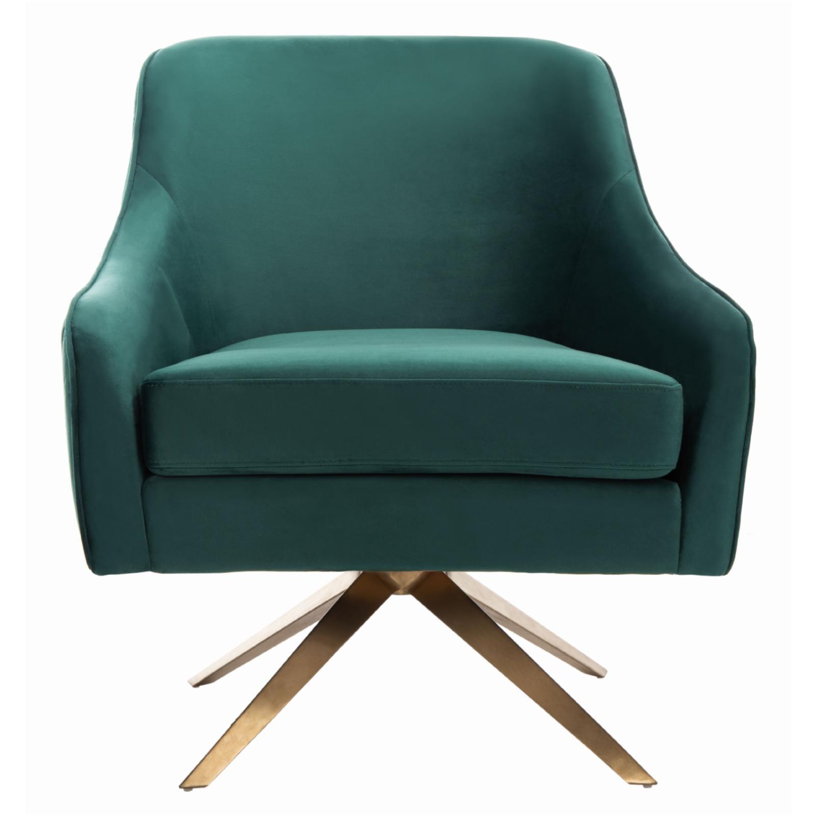 Emerald Velvet Swivel Arm Chair with Gold Brushed Base