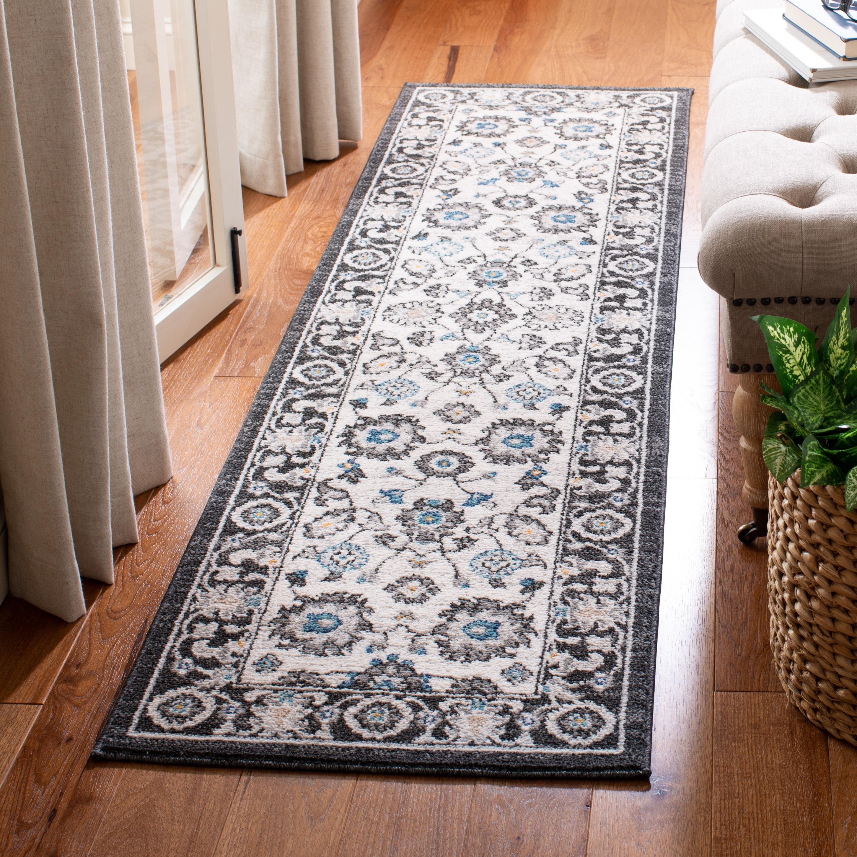 Ivory Floral Braided 2' x 8' Synthetic Easy-Care Runner Rug