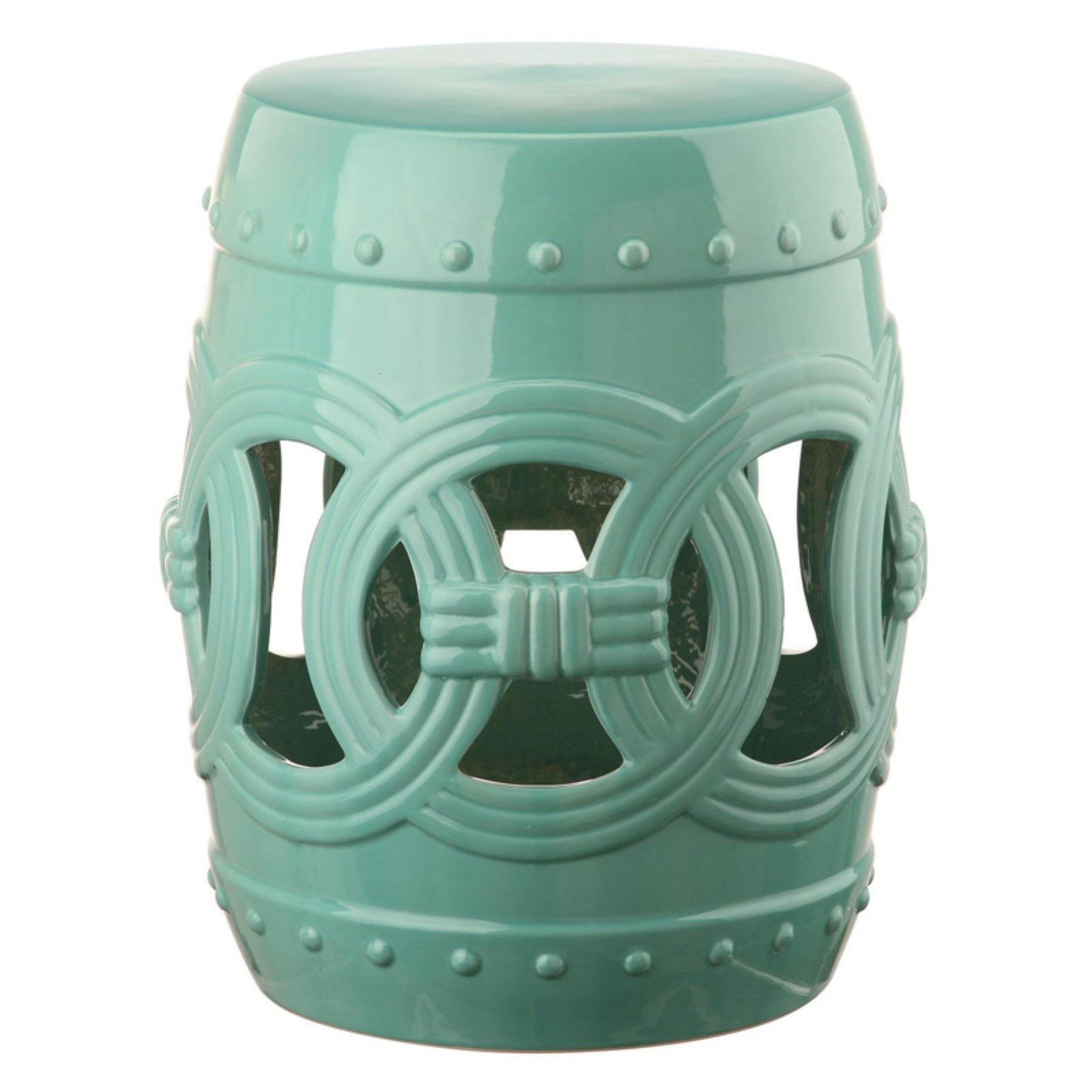 Light Blue Ceramic Double Coin Garden Stool