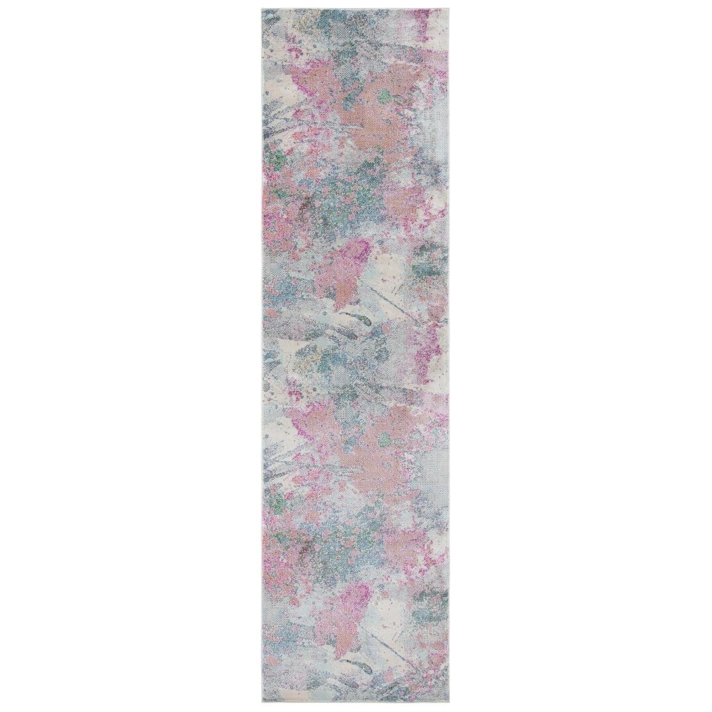 Ivory Abstract 26'' Synthetic Easy-Care Stain-Resistant Runner