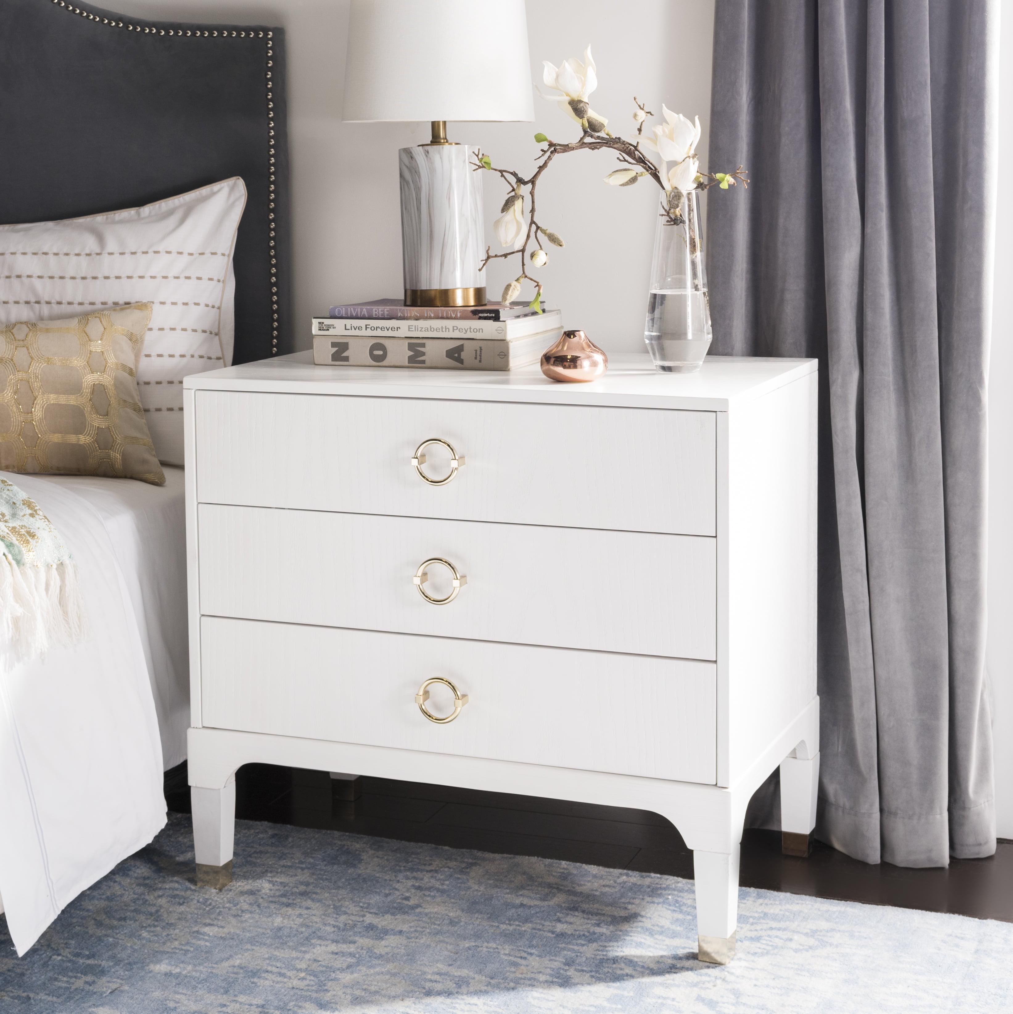 Lorna White and Gold 3-Drawer Nightstand