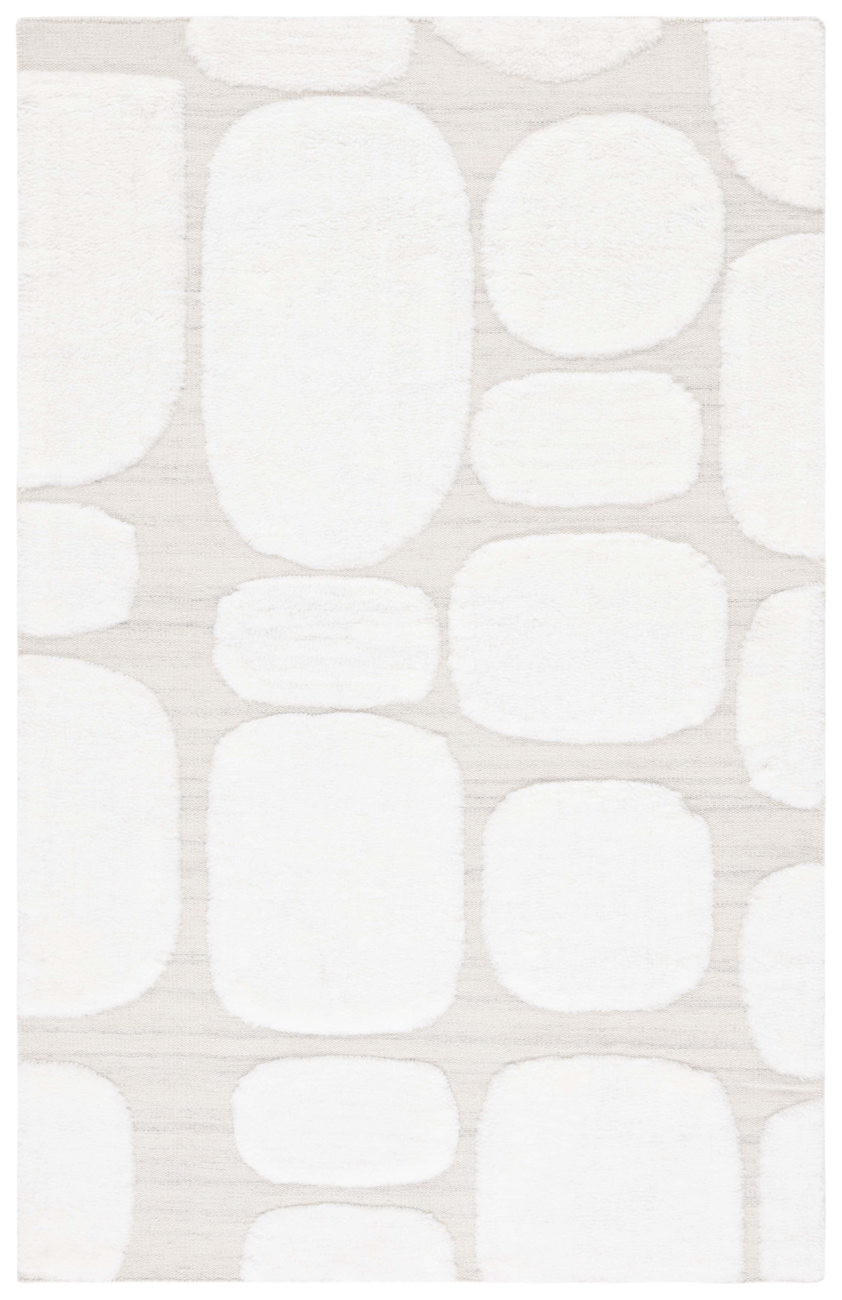 Ivory and Beige Geometric Wool Shag Rug, 6' x 9'