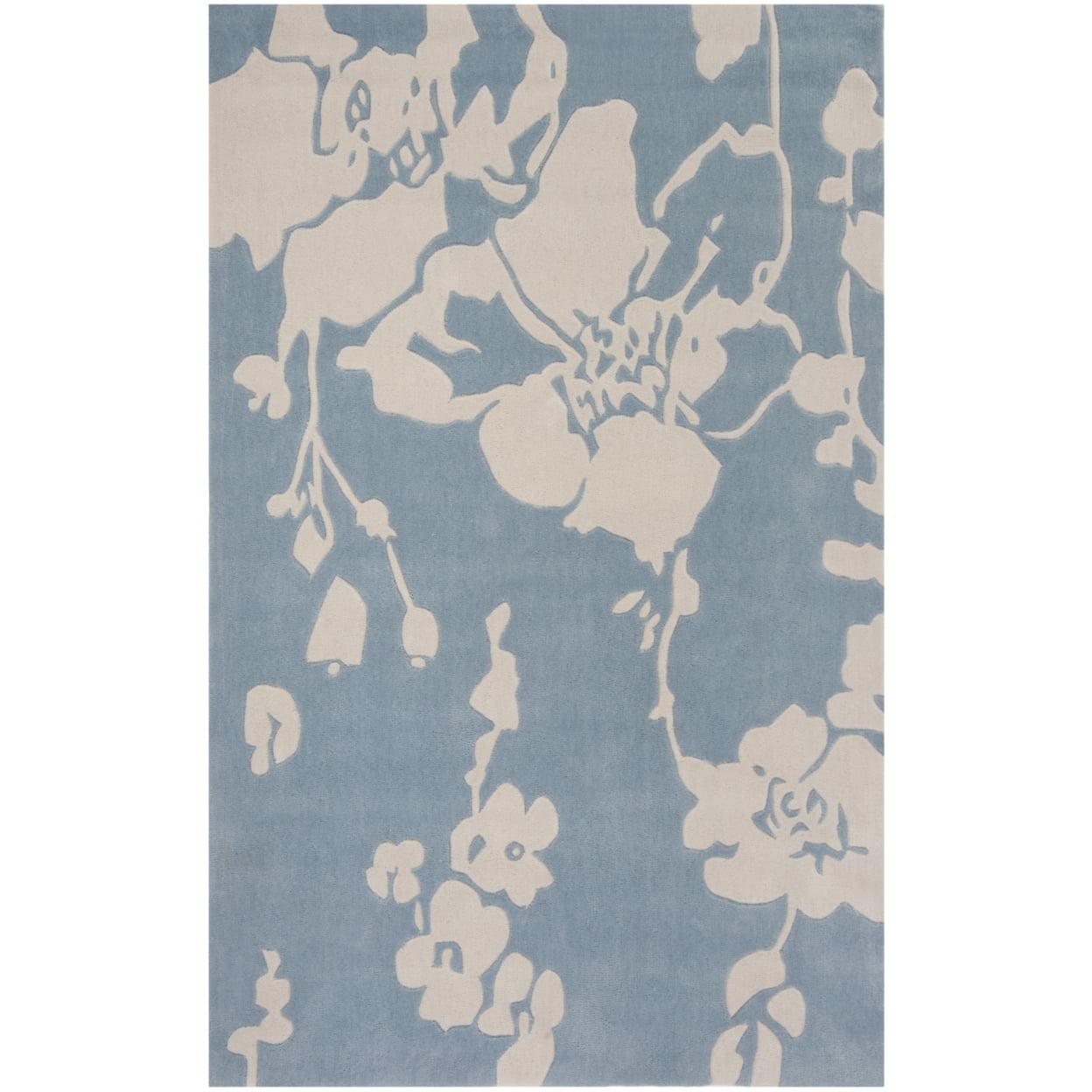 Blue and Ivory Hand-Tufted Floral Runner Rug