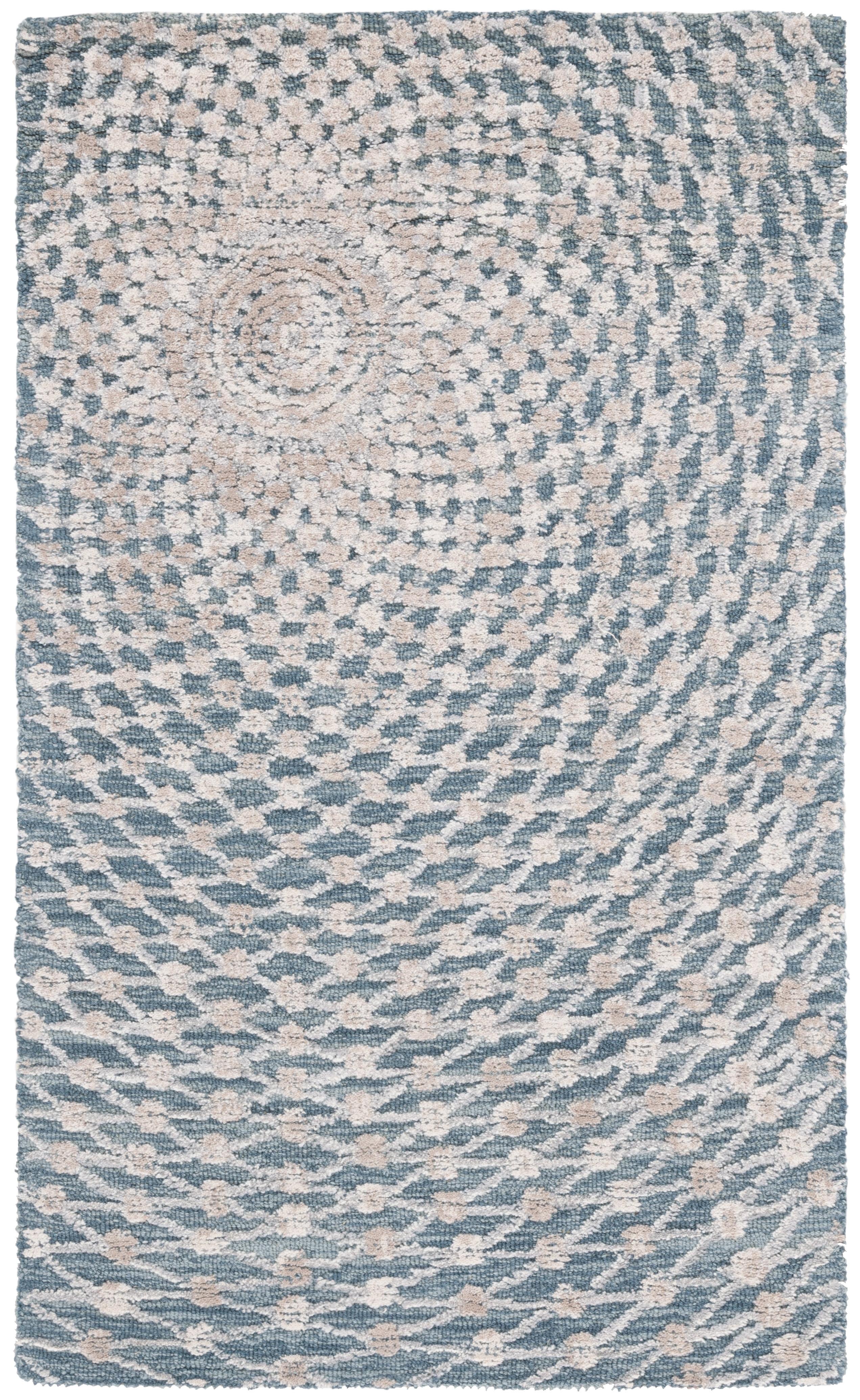 Claude Geometric Blue and Beige Wool 4' x 6' Area Rug