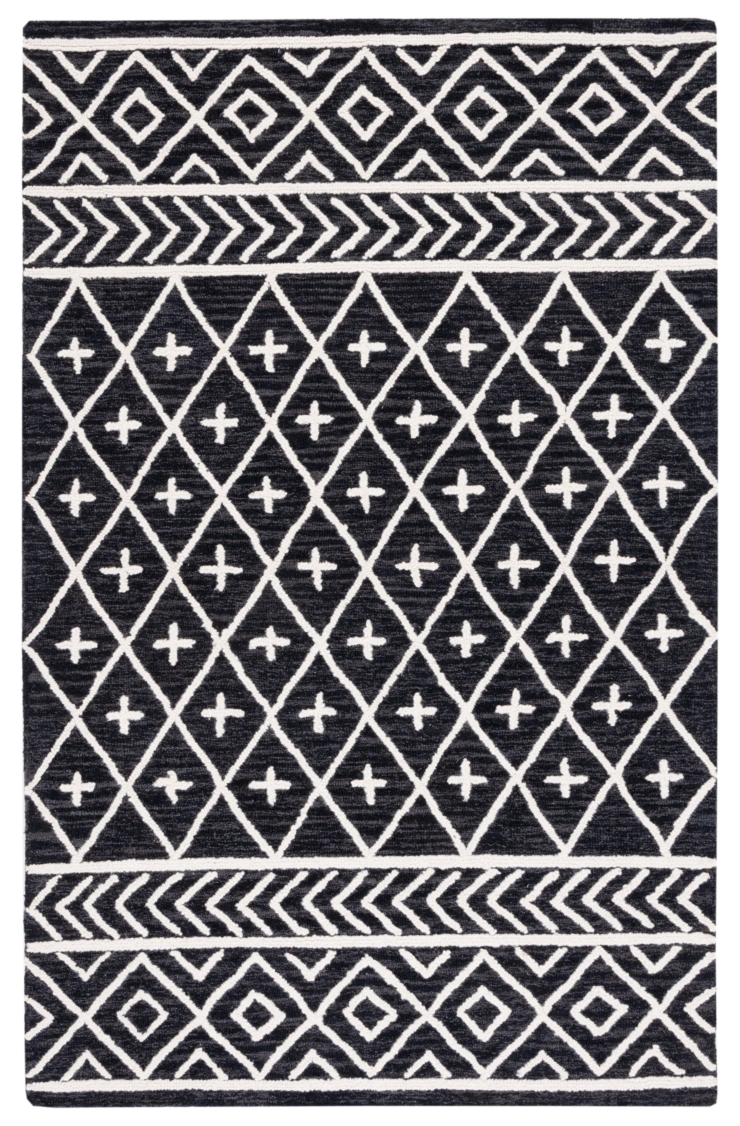 Handmade Black and Ivory Wool Tufted Area Rug, 8' x 10'