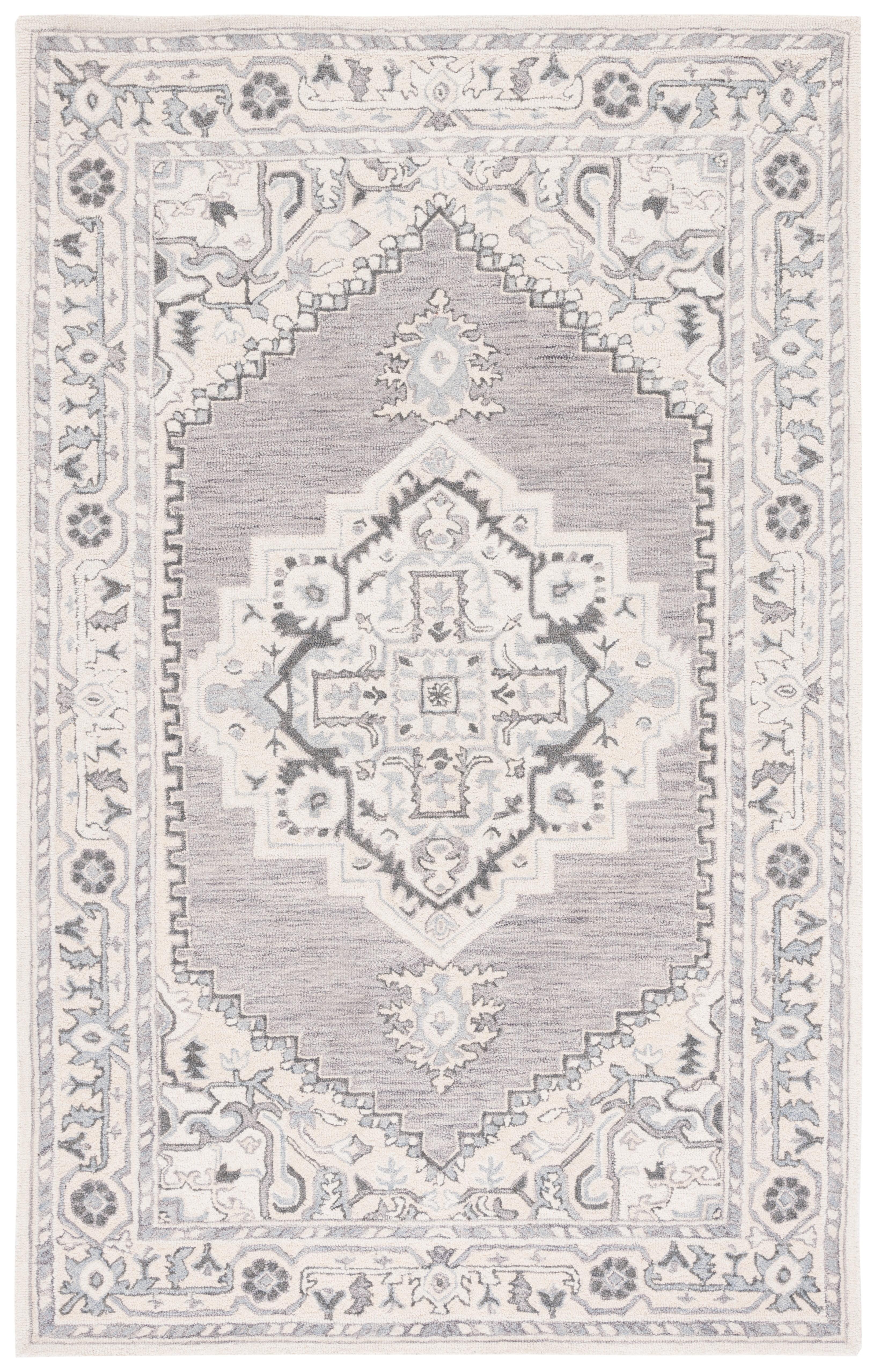 Gray and Ivory Hand-Tufted Wool Medallion Area Rug 8' x 10'