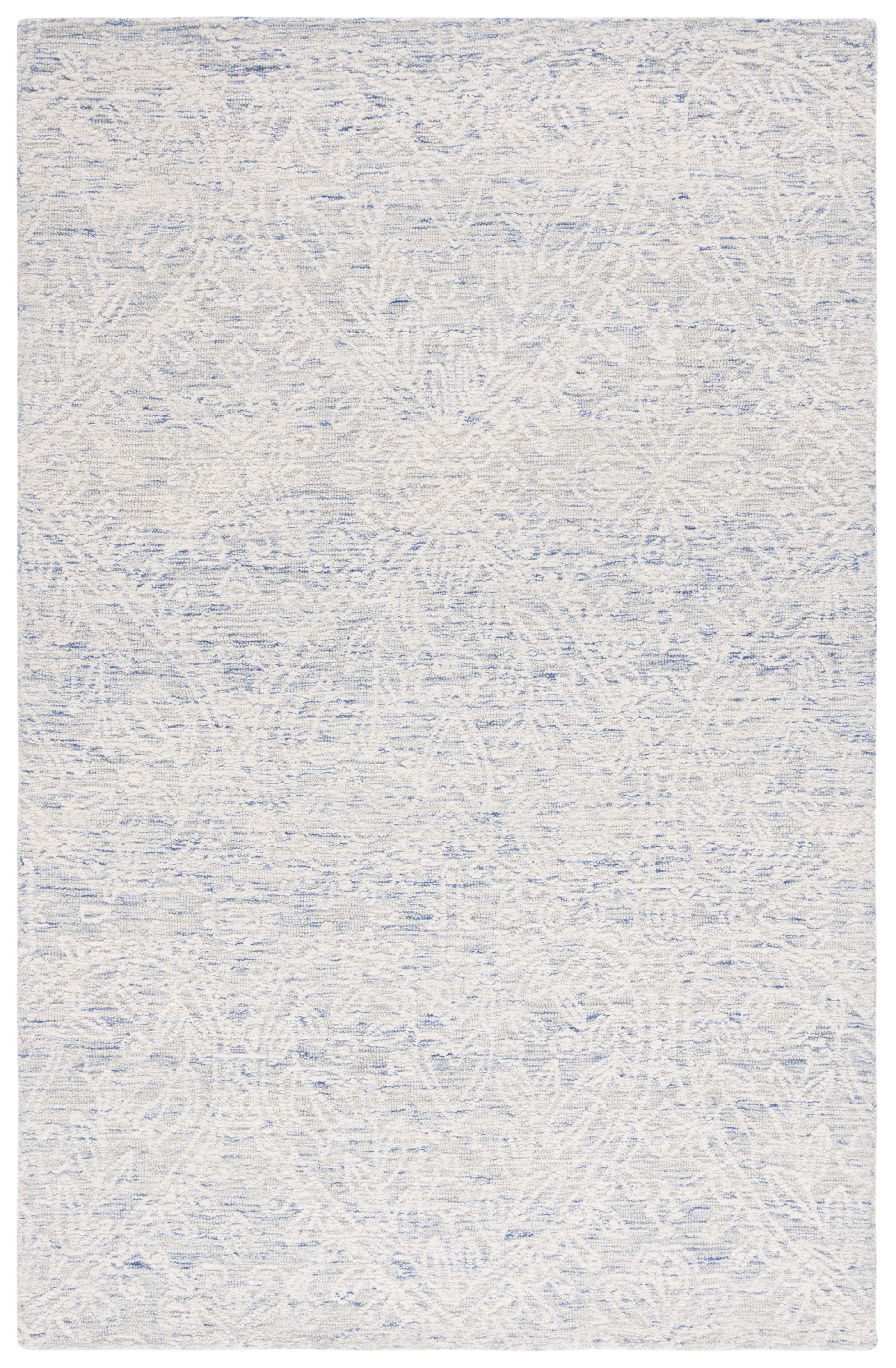 Ivory and Blue Hand-Tufted Wool Floral Area Rug