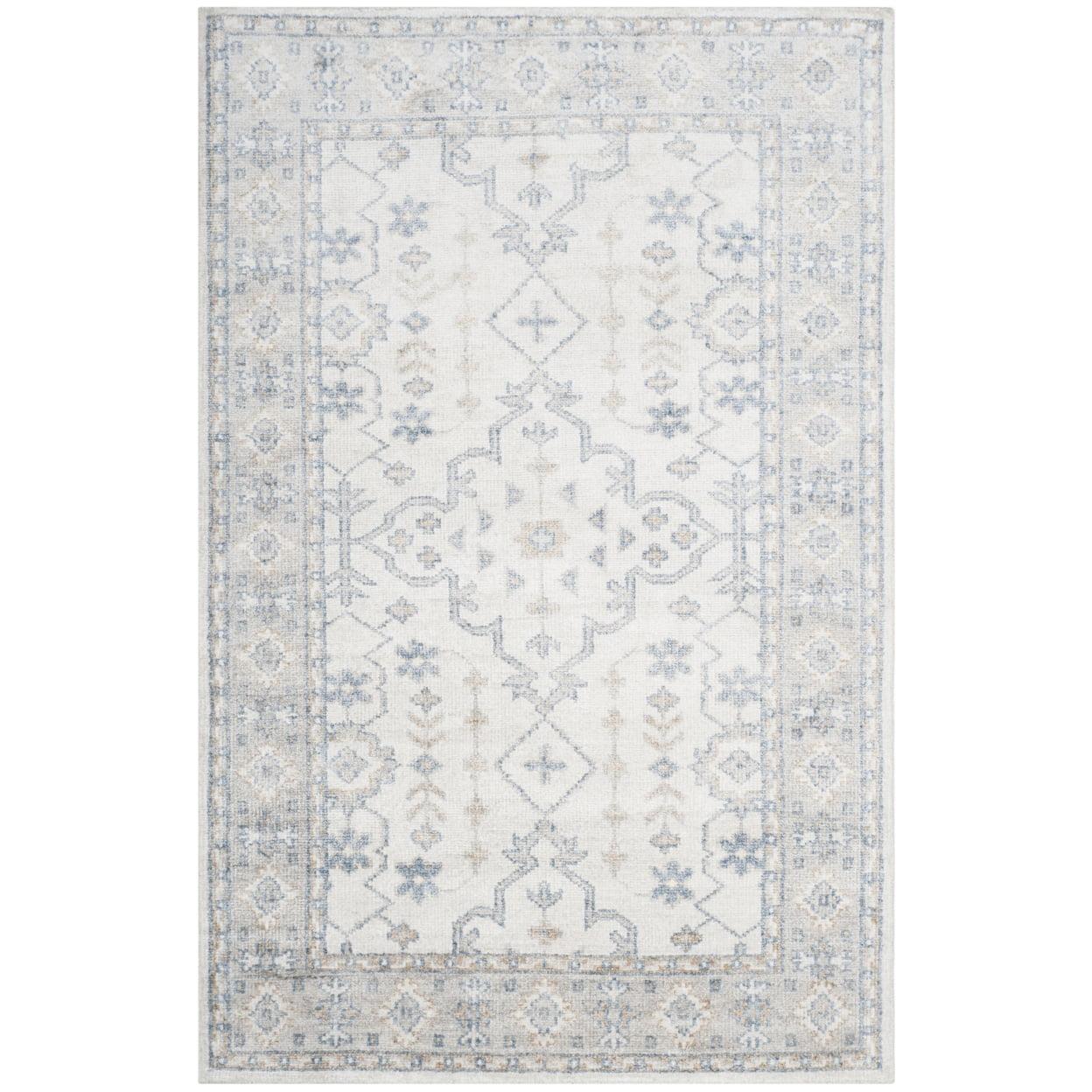 Ivory and Blue Hand-Knotted Wool and Viscose 9' x 12' Area Rug