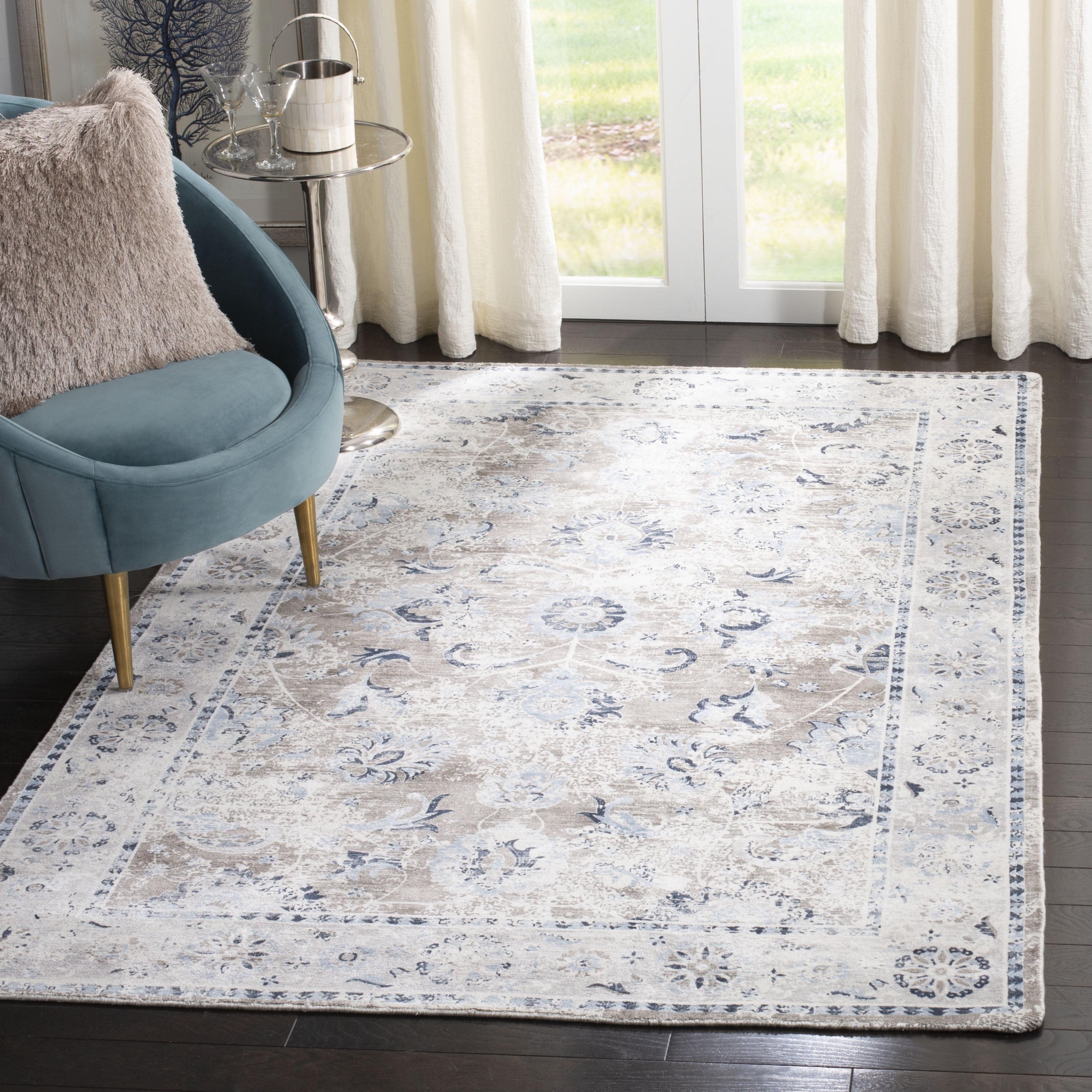 Handmade Blue and Charcoal Viscose 8' x 10' Area Rug