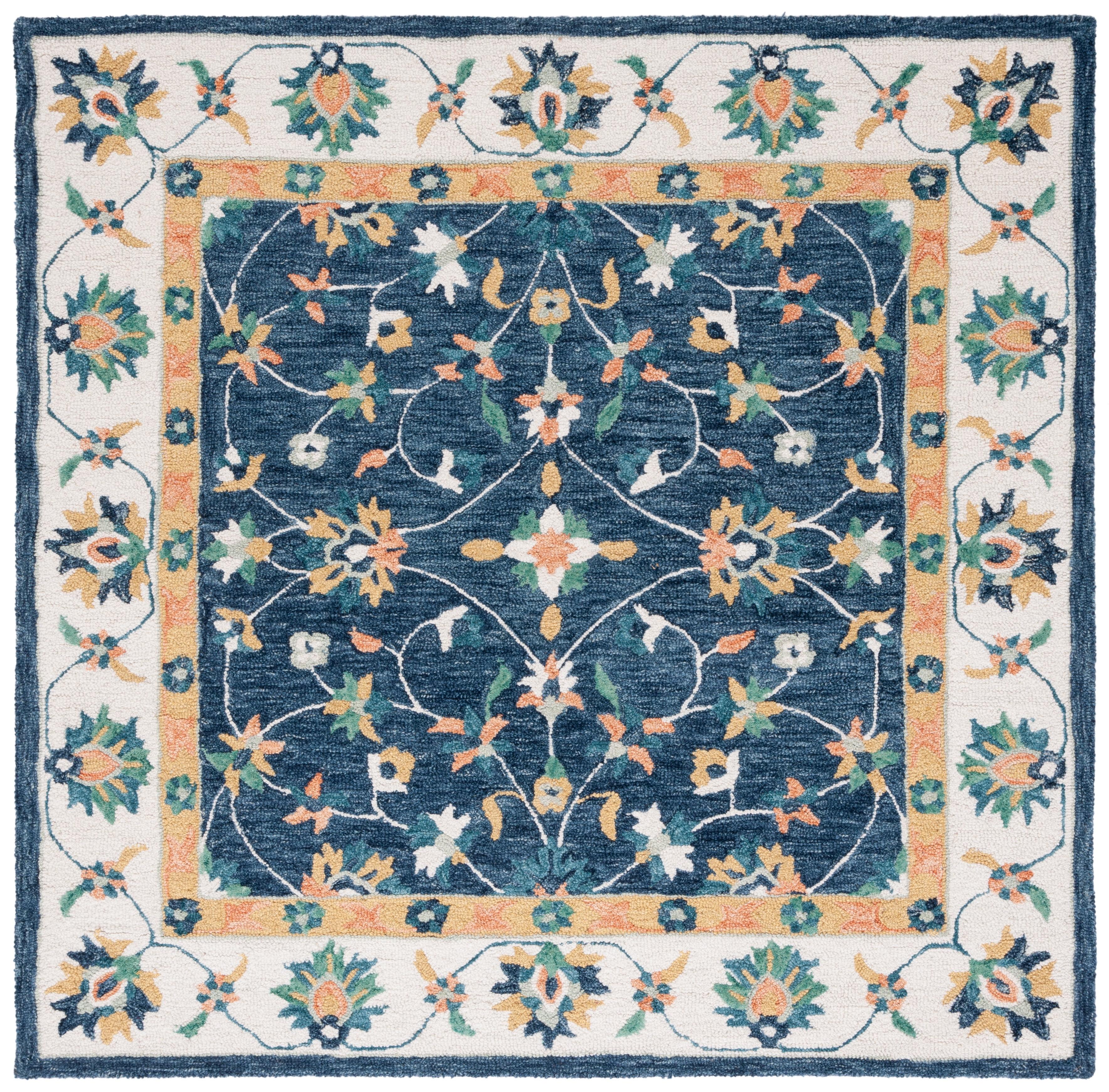 SAFAVIEH Micro-Loop Lavina Medallion Area Rug, Blue/Ivory, 5' x 5' Square