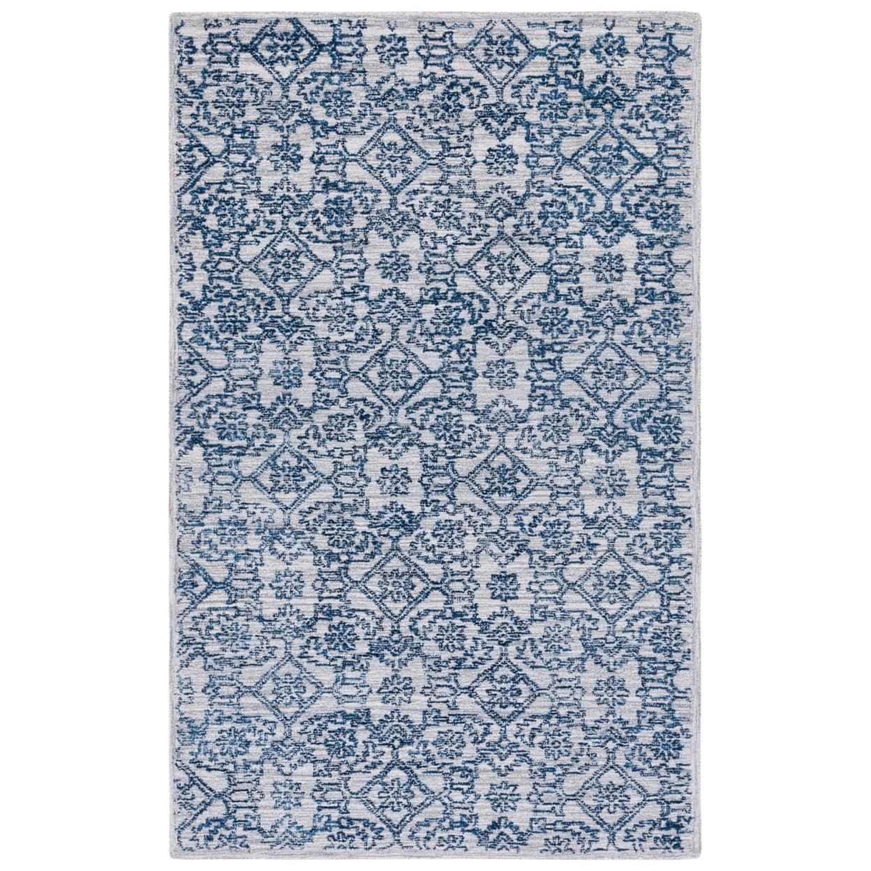 Blue Hand-Tufted Wool 4' x 6' Rectangular Area Rug