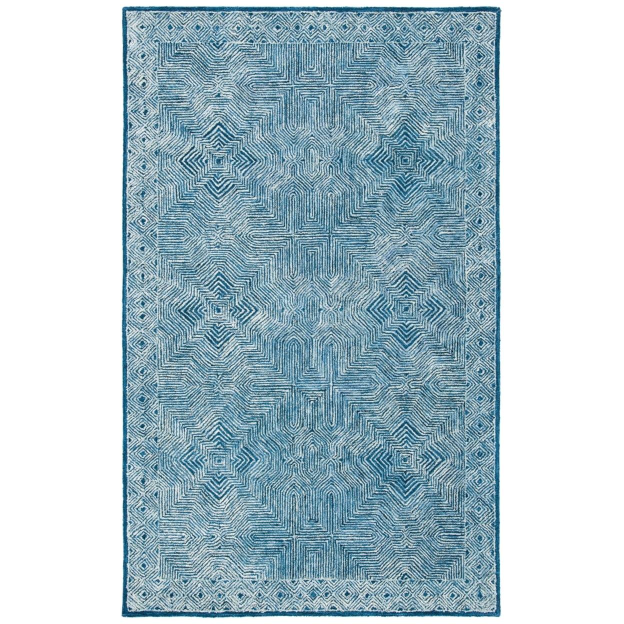 Handmade Blue Wool Tufted Rectangular Area Rug 5' x 8'