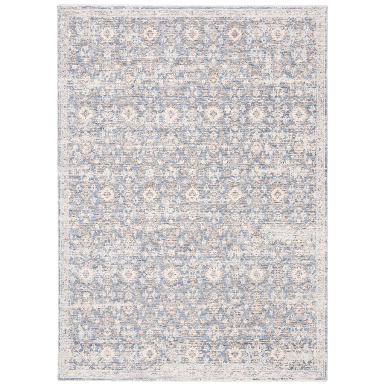 Ivory and Blue Rectangular Viscose Area Rug