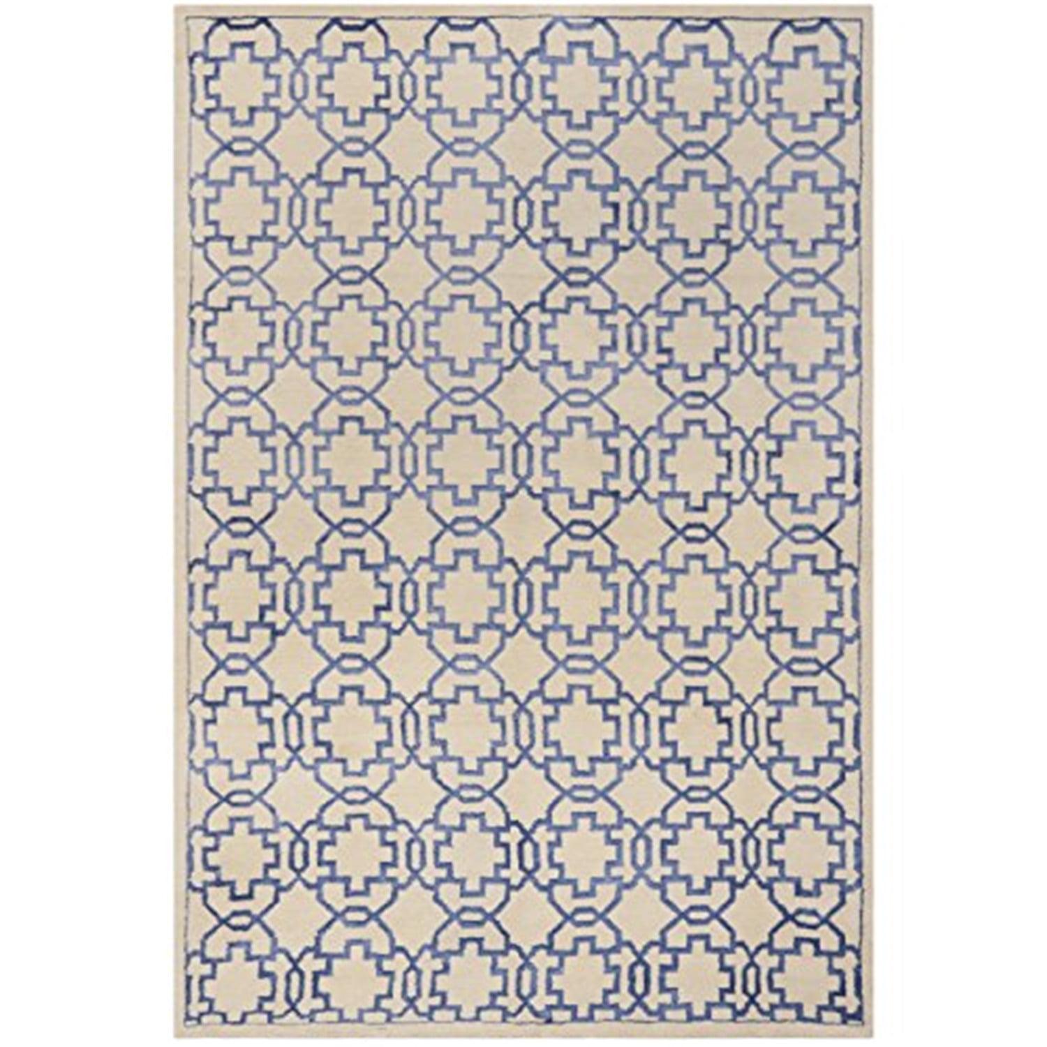 Hand-Knotted Cream and Purple Geometric Wool Rug 4' x 6'