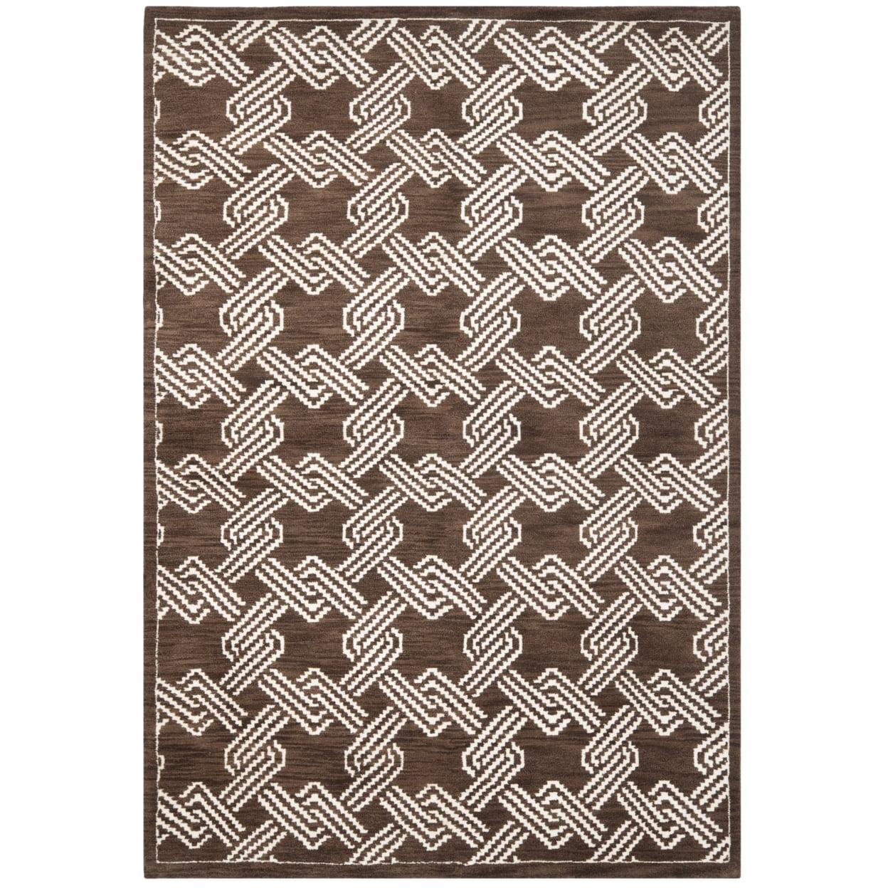 Mosaic Brown and Creme Hand-Knotted Wool Viscose Rug 4' x 6'