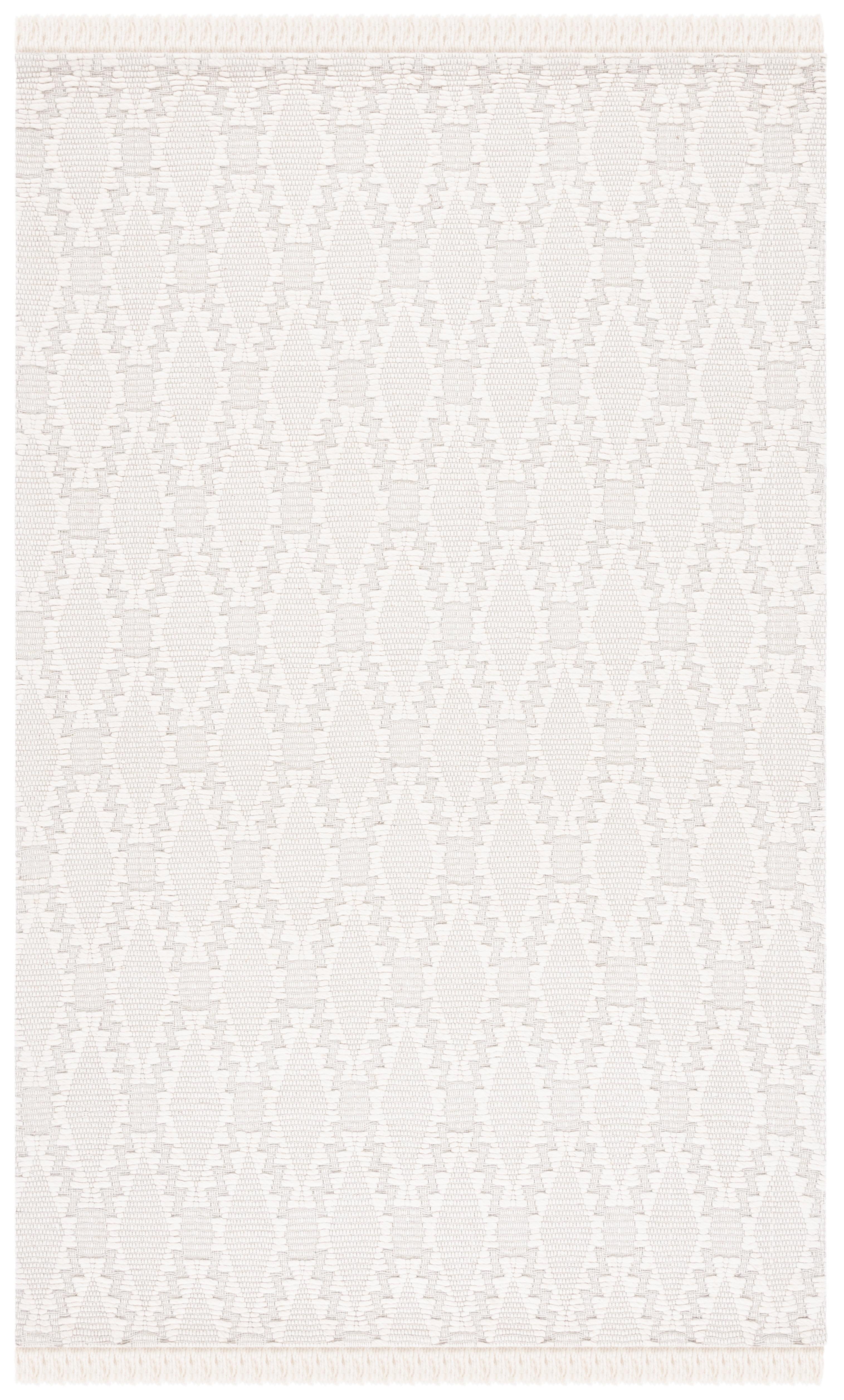 Ivory Diamond Pattern Flat Woven Wool Rug, 6' x 9'