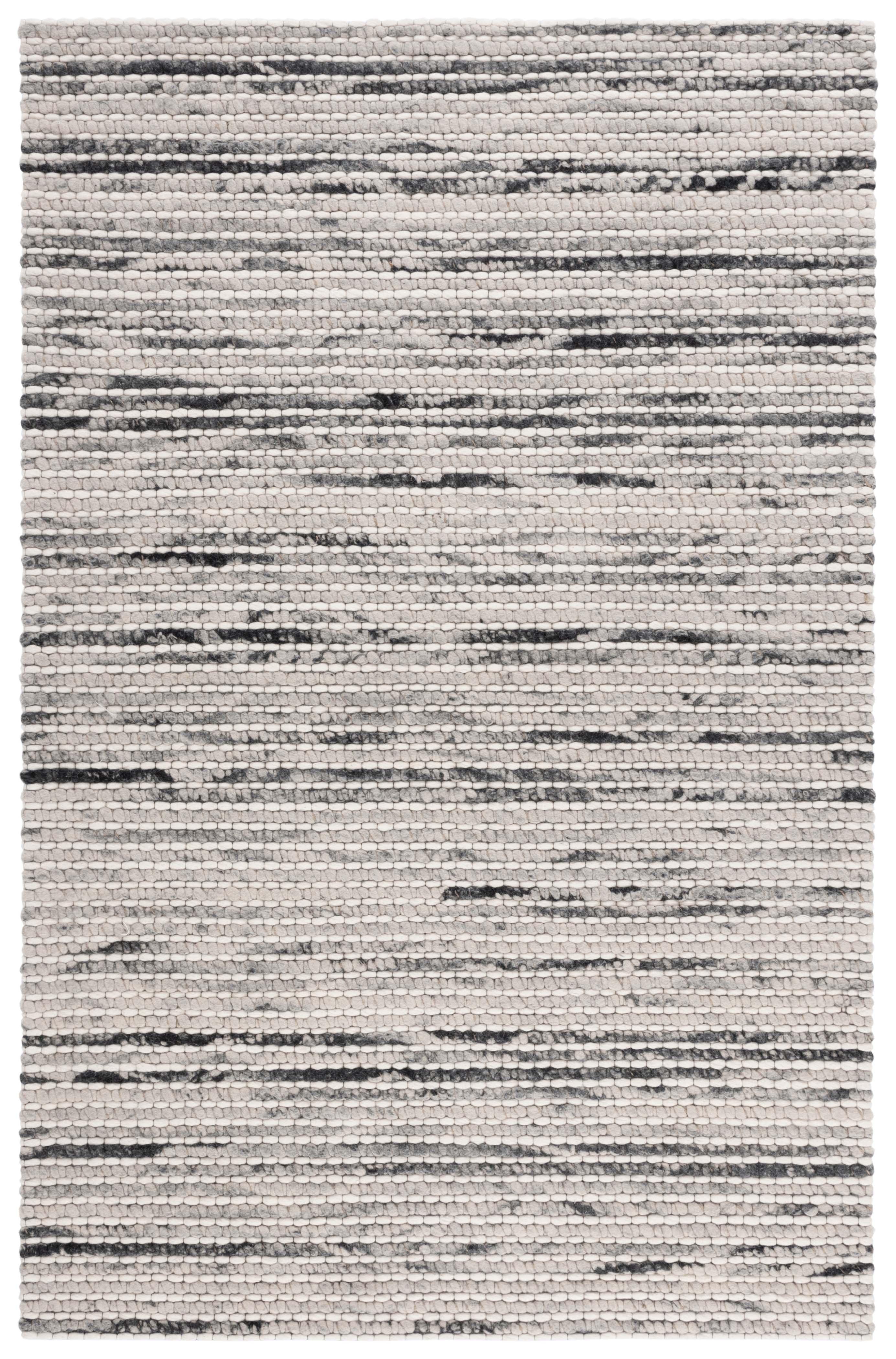 Black and Ivory Striped Wool Flat Woven Area Rug, 4' x 6'